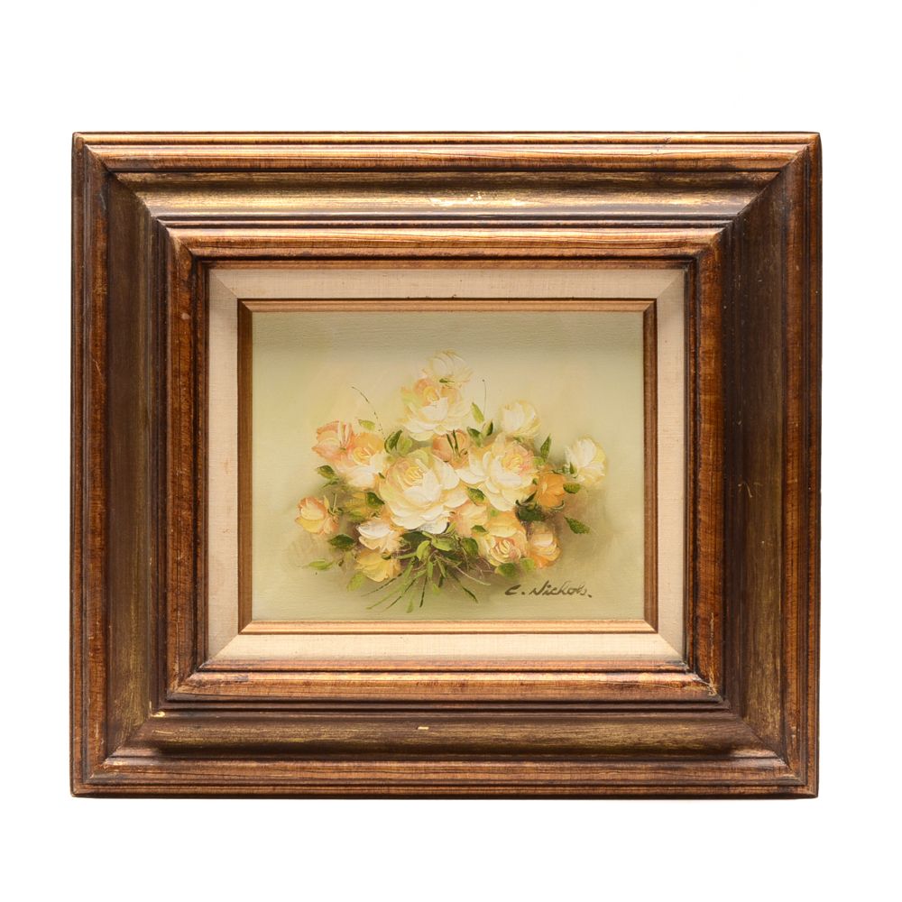 C. Nichols Floral Oil Painting on Canvas