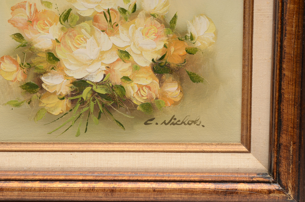 C. Nichols Floral Oil Painting on Canvas