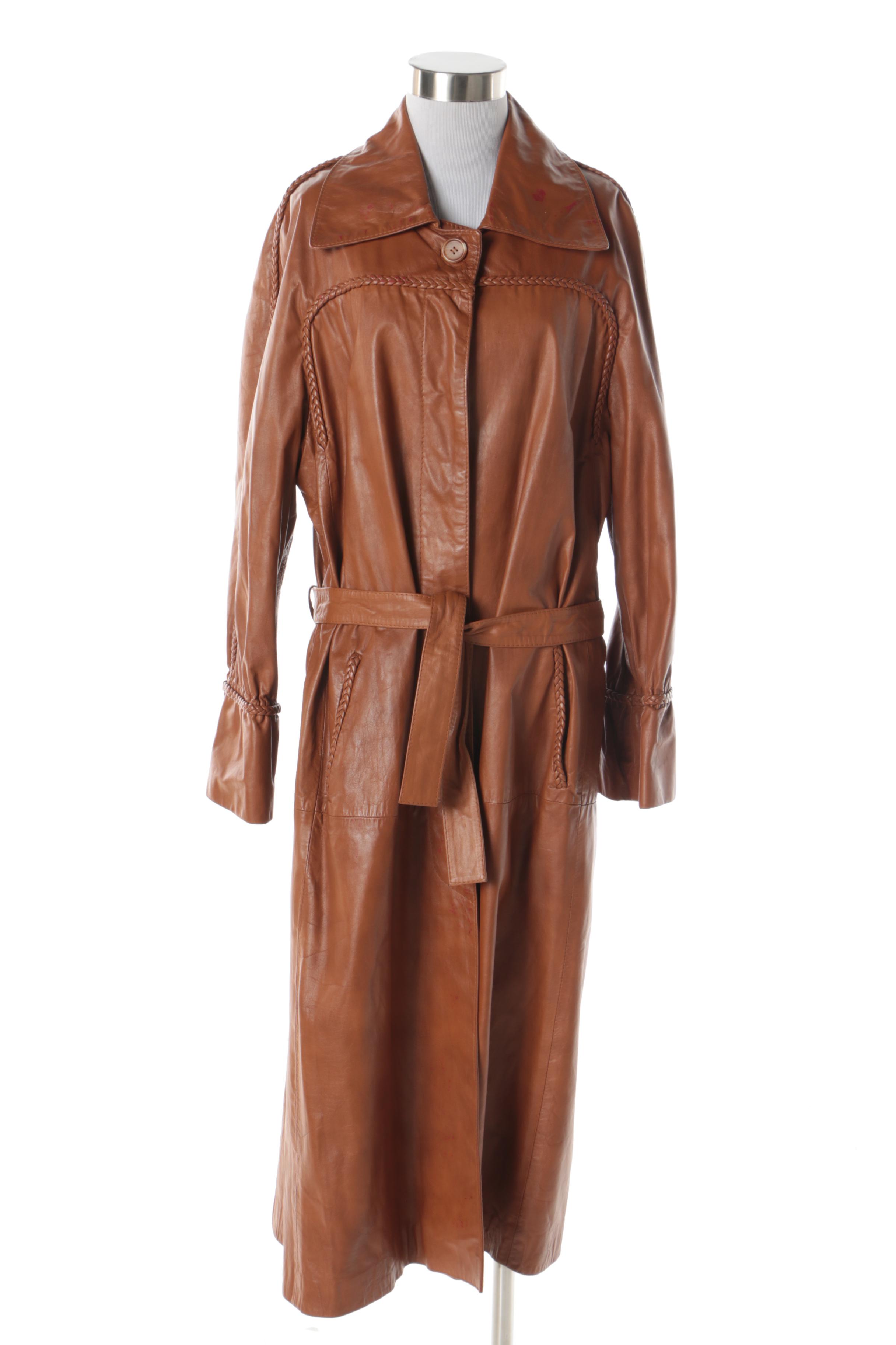 Women's Vintage Imperial Cognac Leather Coat with Tan Leather Driving Gloves