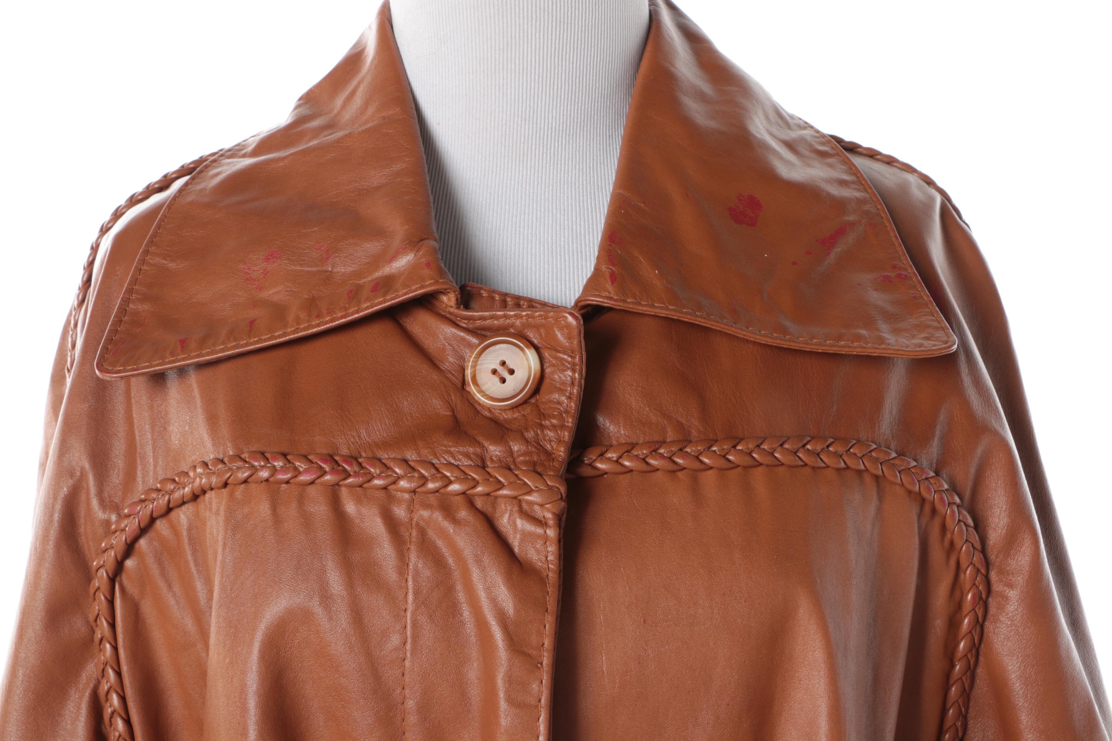Women's Vintage Imperial Cognac Leather Coat with Tan Leather Driving Gloves