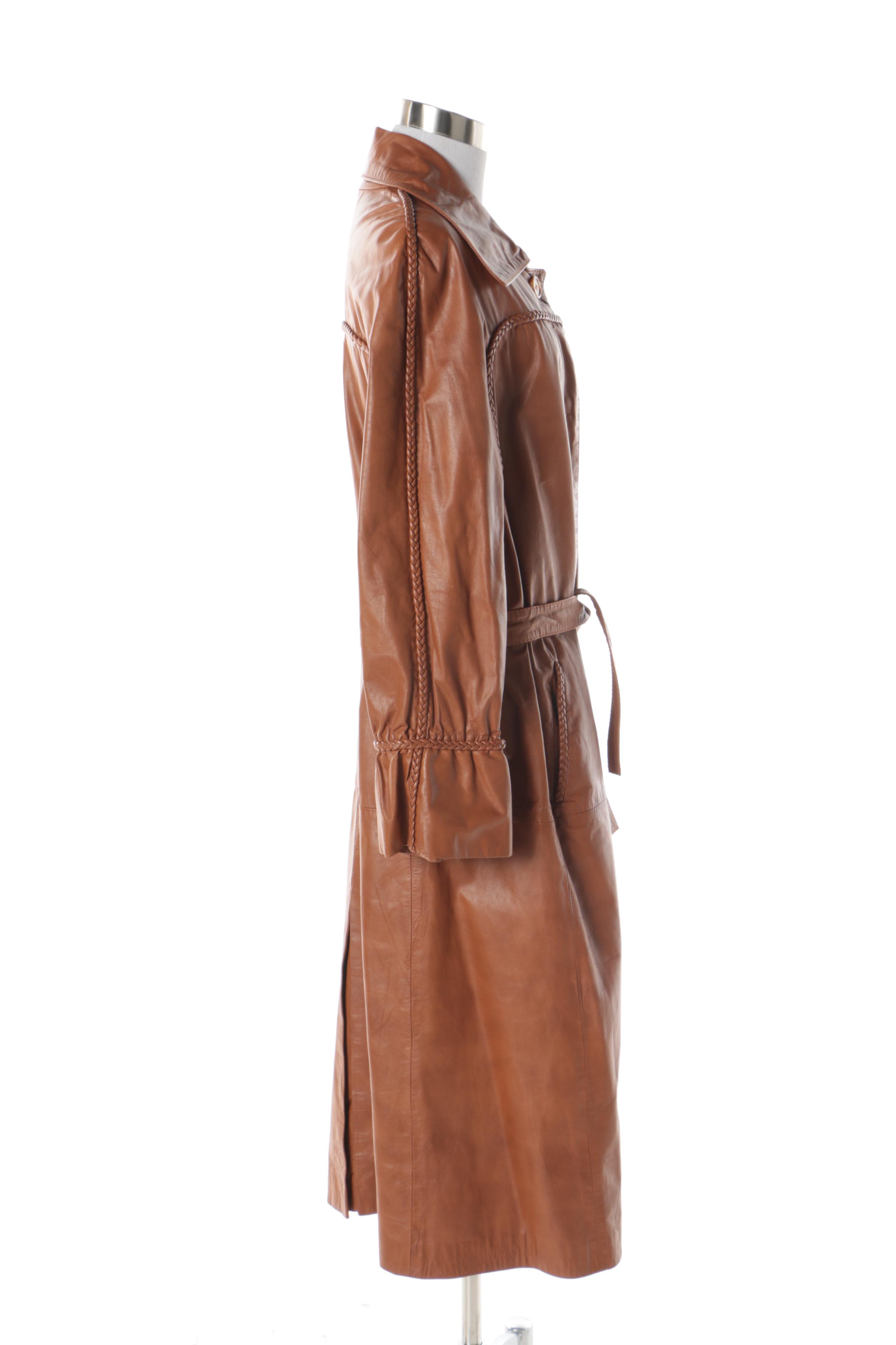 Women's Vintage Imperial Cognac Leather Coat with Tan Leather Driving Gloves