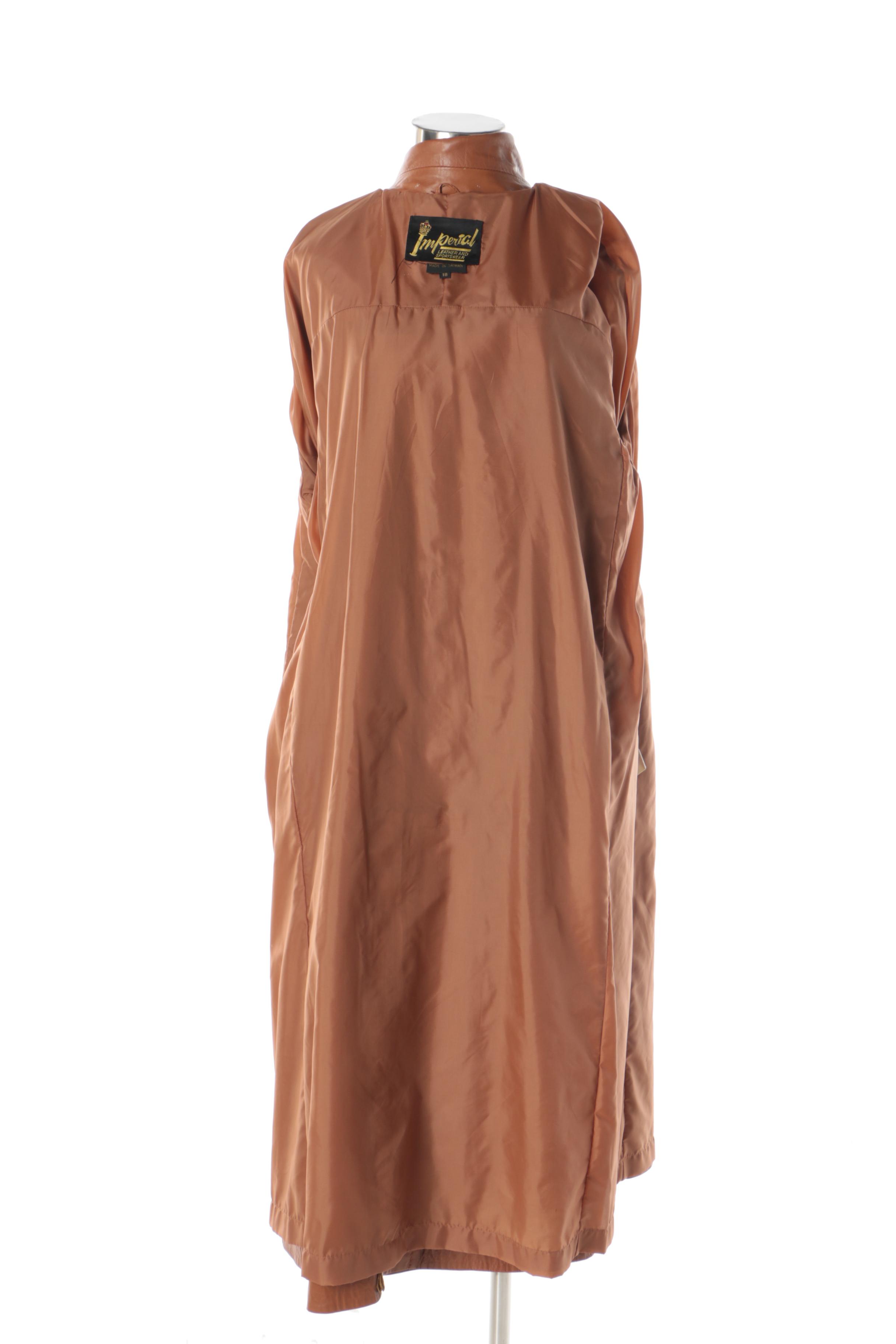 Women's Vintage Imperial Cognac Leather Coat with Tan Leather Driving Gloves