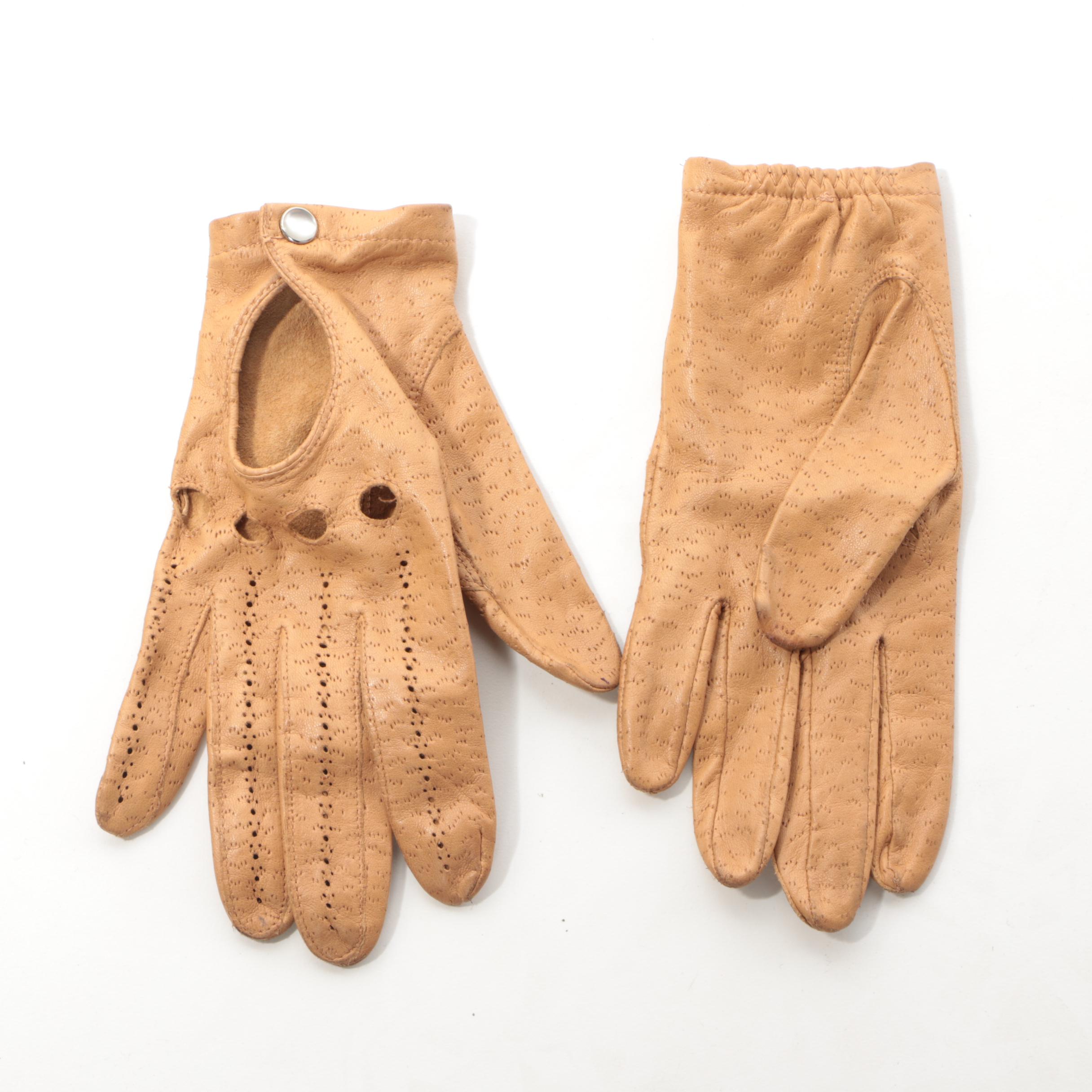 Women's Vintage Imperial Cognac Leather Coat with Tan Leather Driving Gloves