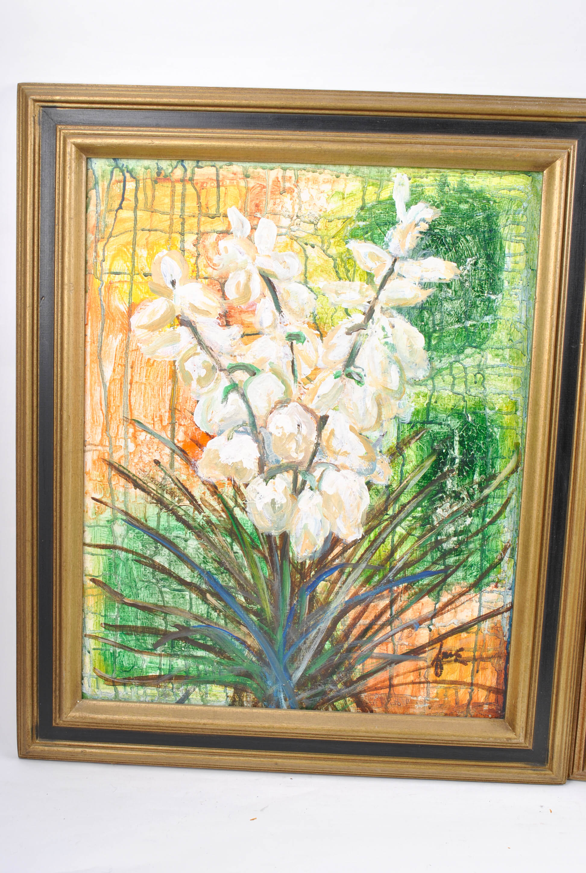 Oil on Paper Paintings of Flowers by Mahaffey and Eastwood