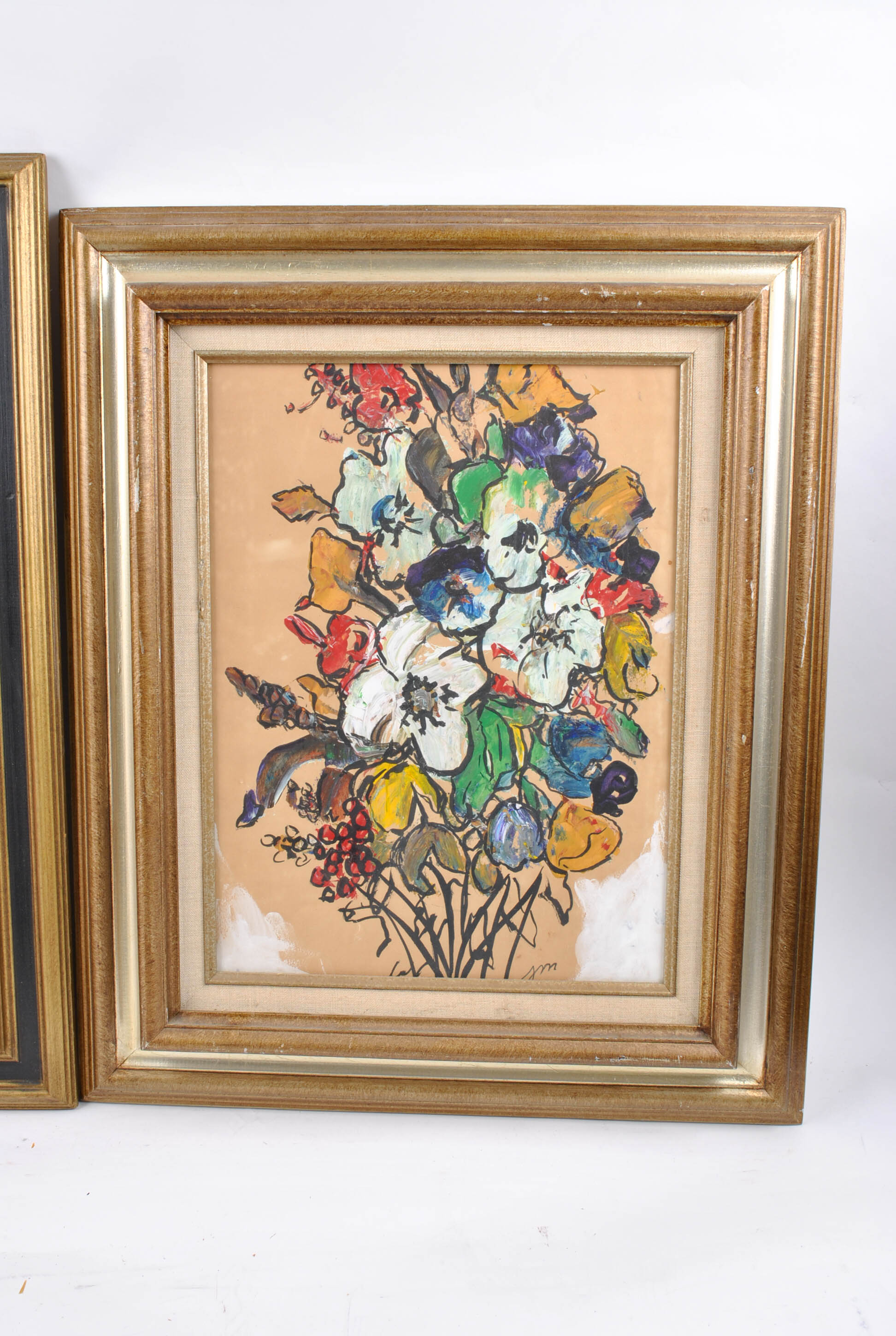 Oil on Paper Paintings of Flowers by Mahaffey and Eastwood