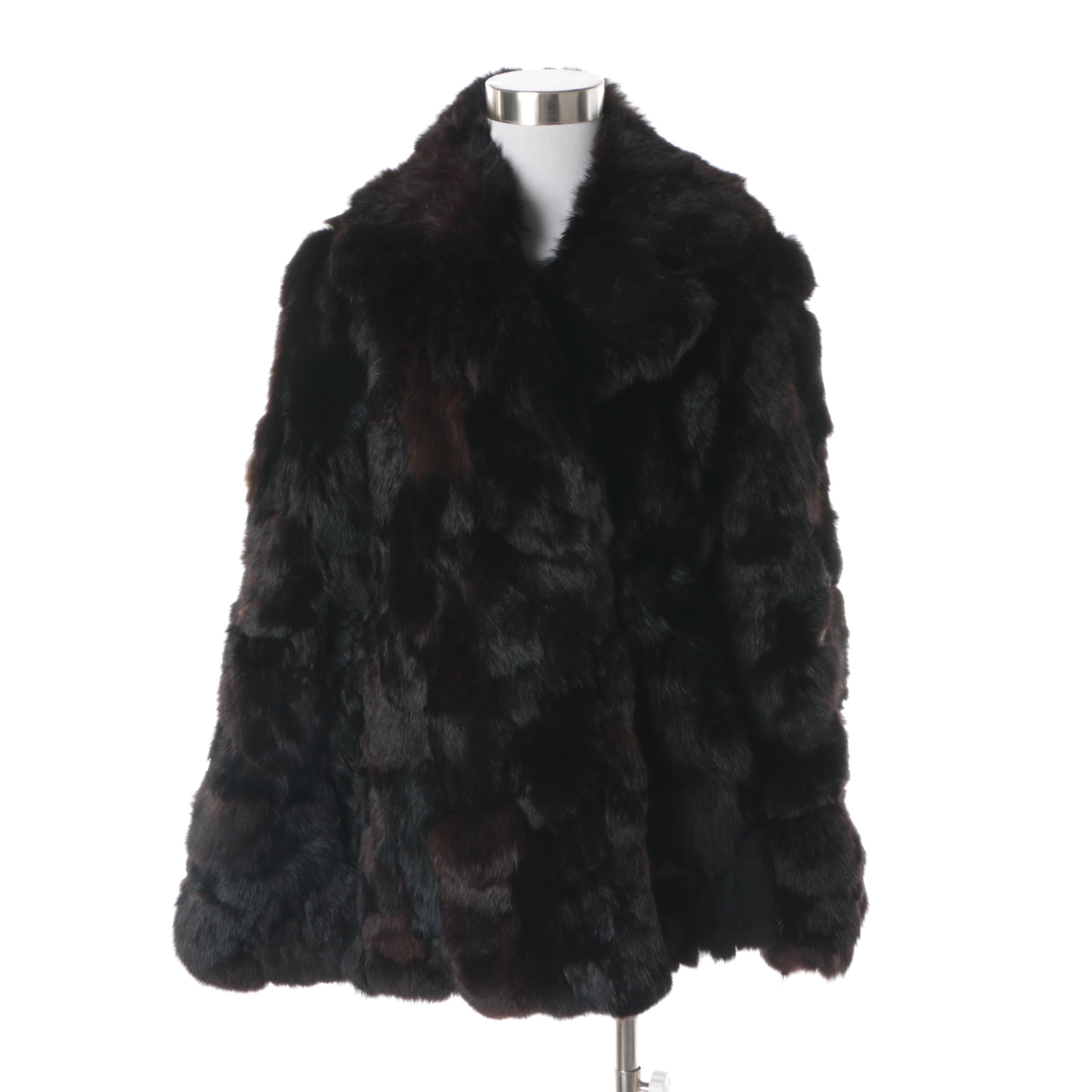 Women's Black and Brown Rabbit Fur Coat