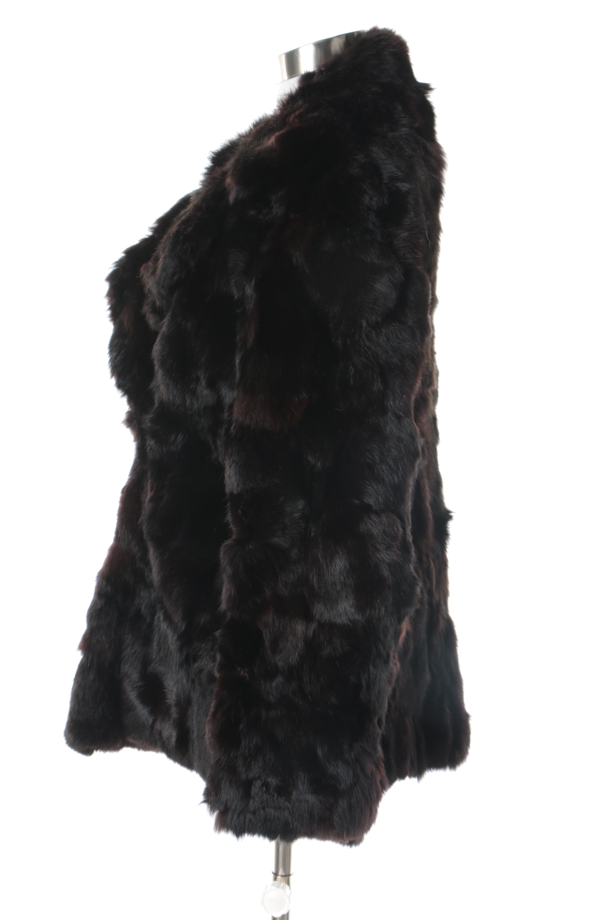 Women's Black and Brown Rabbit Fur Coat