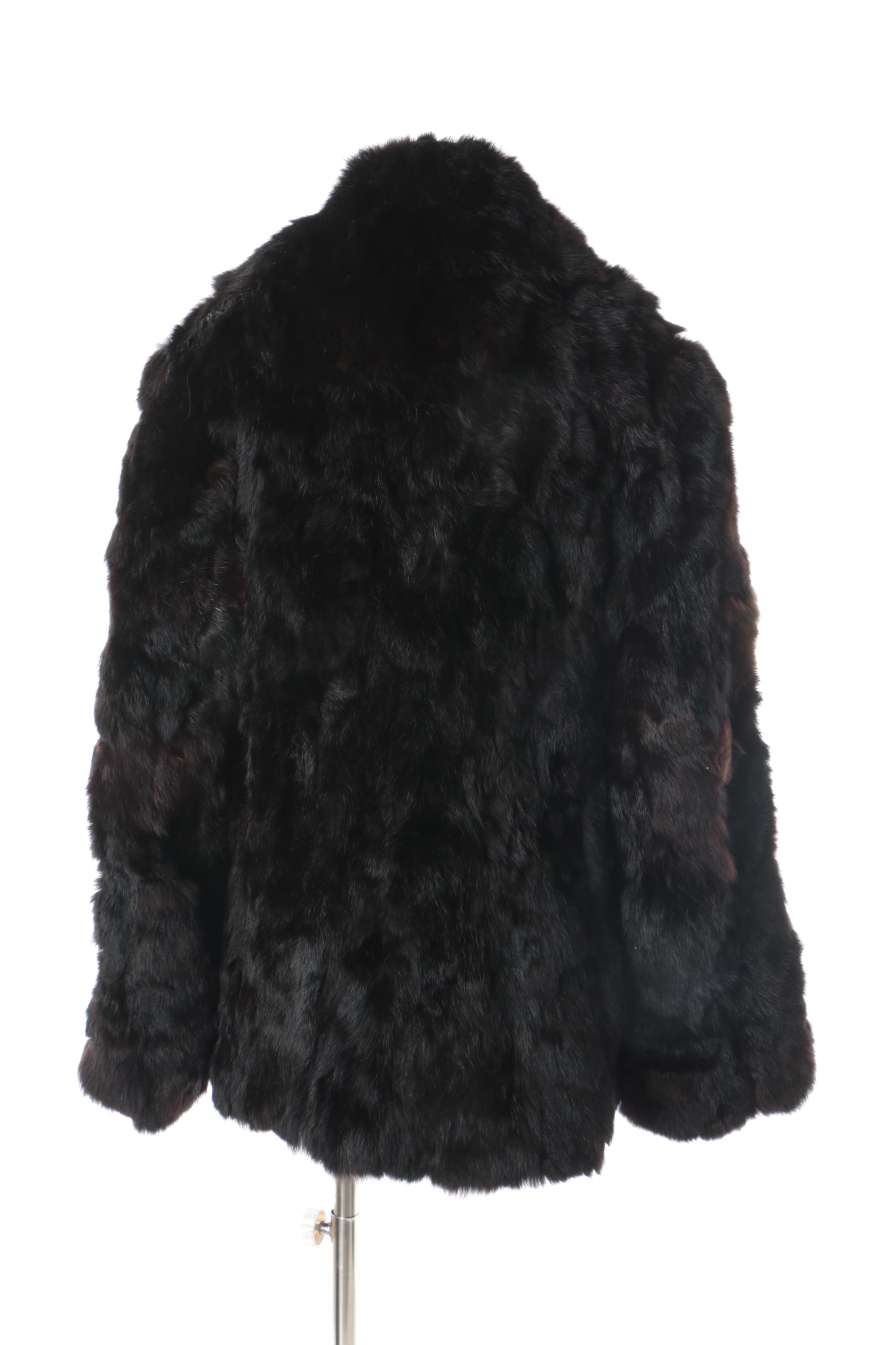 Women's Black and Brown Rabbit Fur Coat