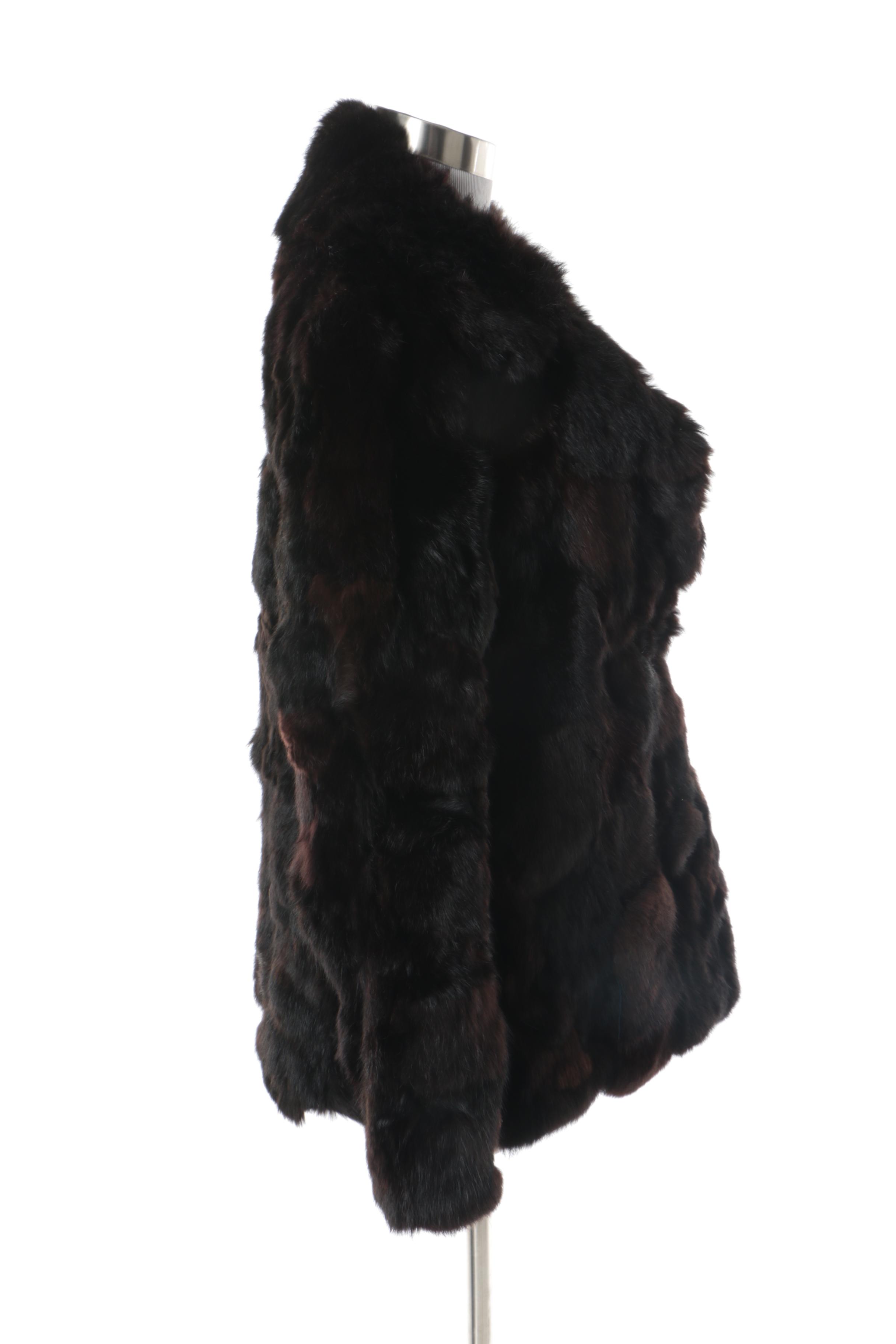 Women's Black and Brown Rabbit Fur Coat