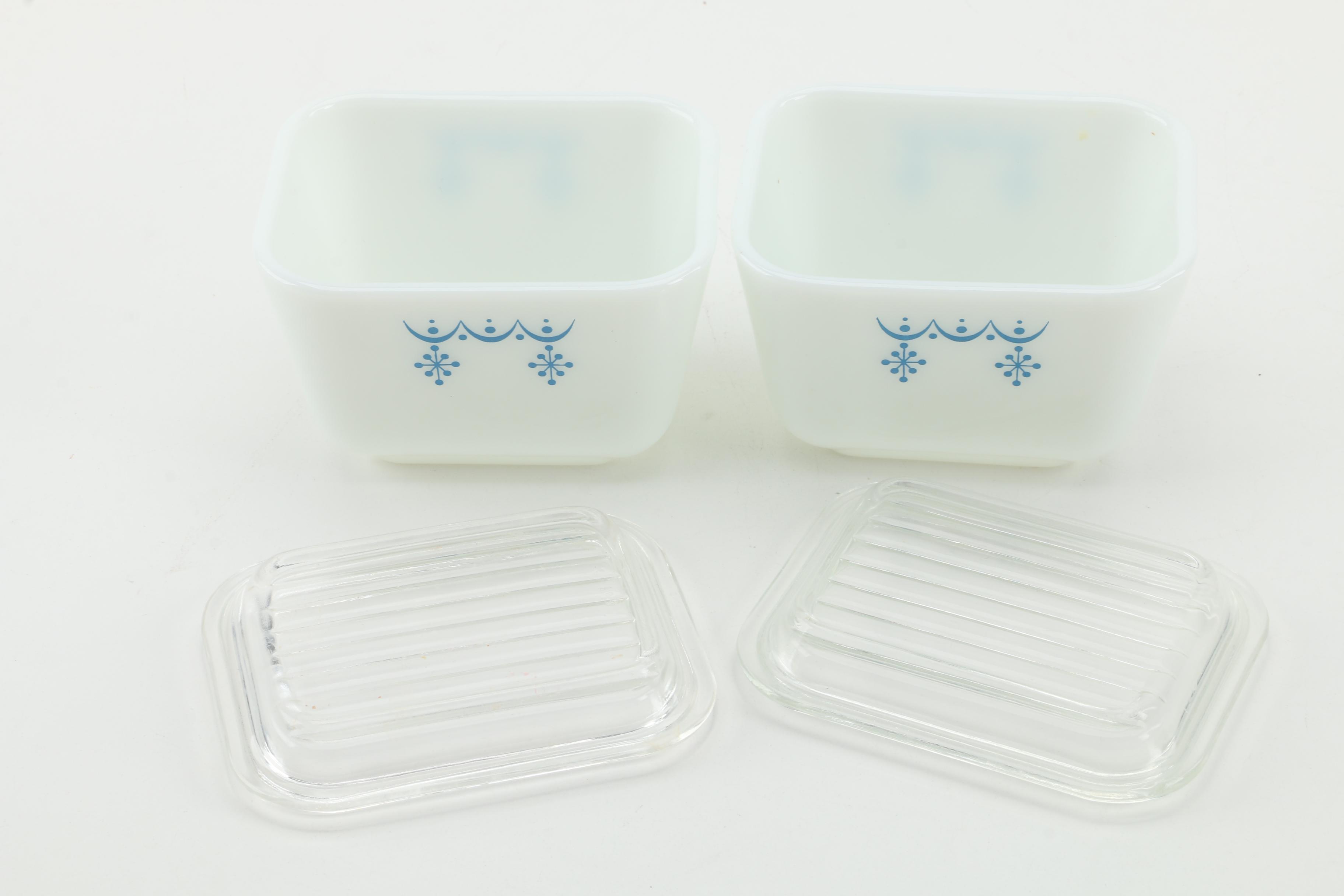 Vintage Pyrex "Snowflake Blue" Refrigerator Jars Circa 1972-1975