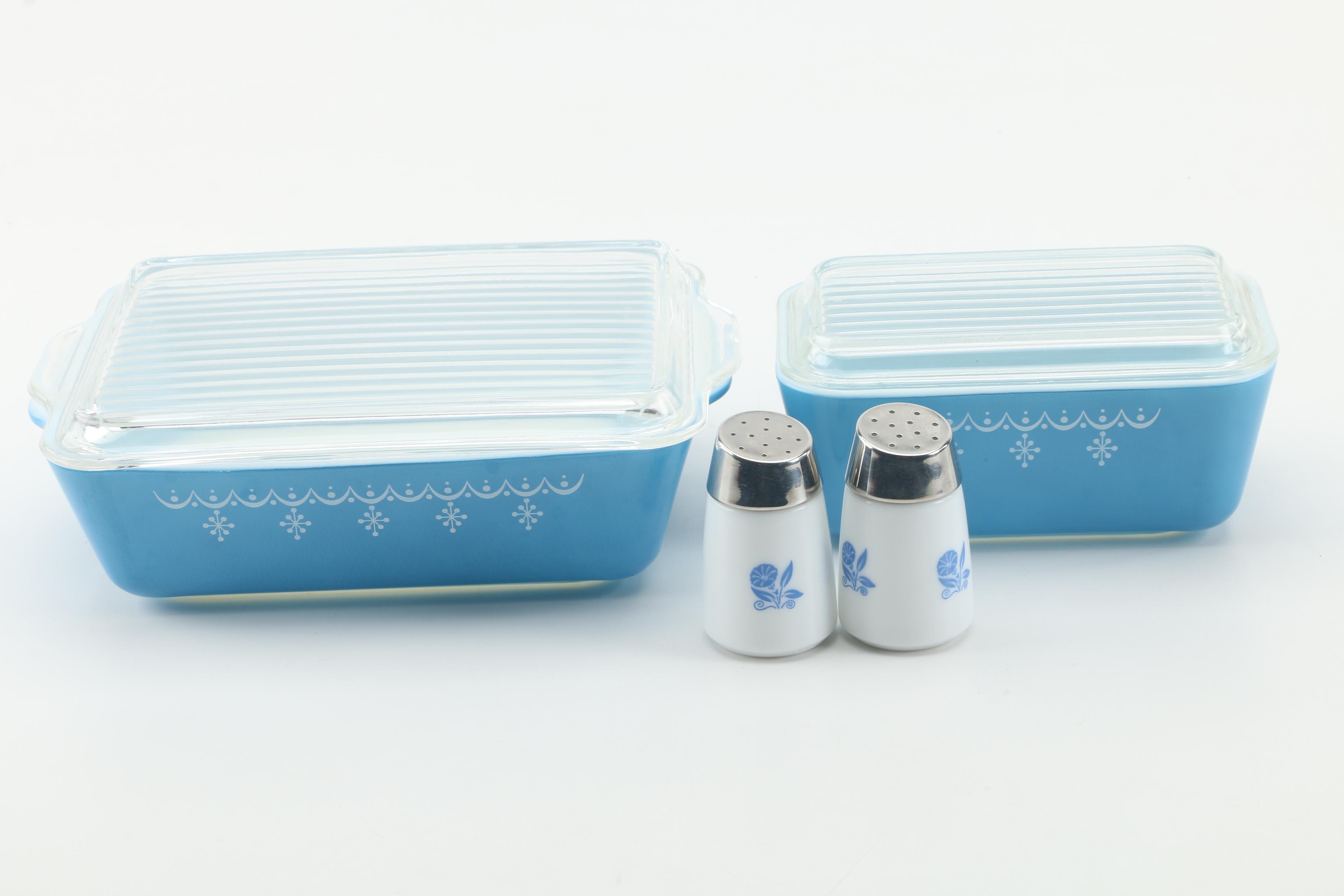 Vintage Pyrex "Snowflake Blue" Refrigerator Jars Circa 1972-1975