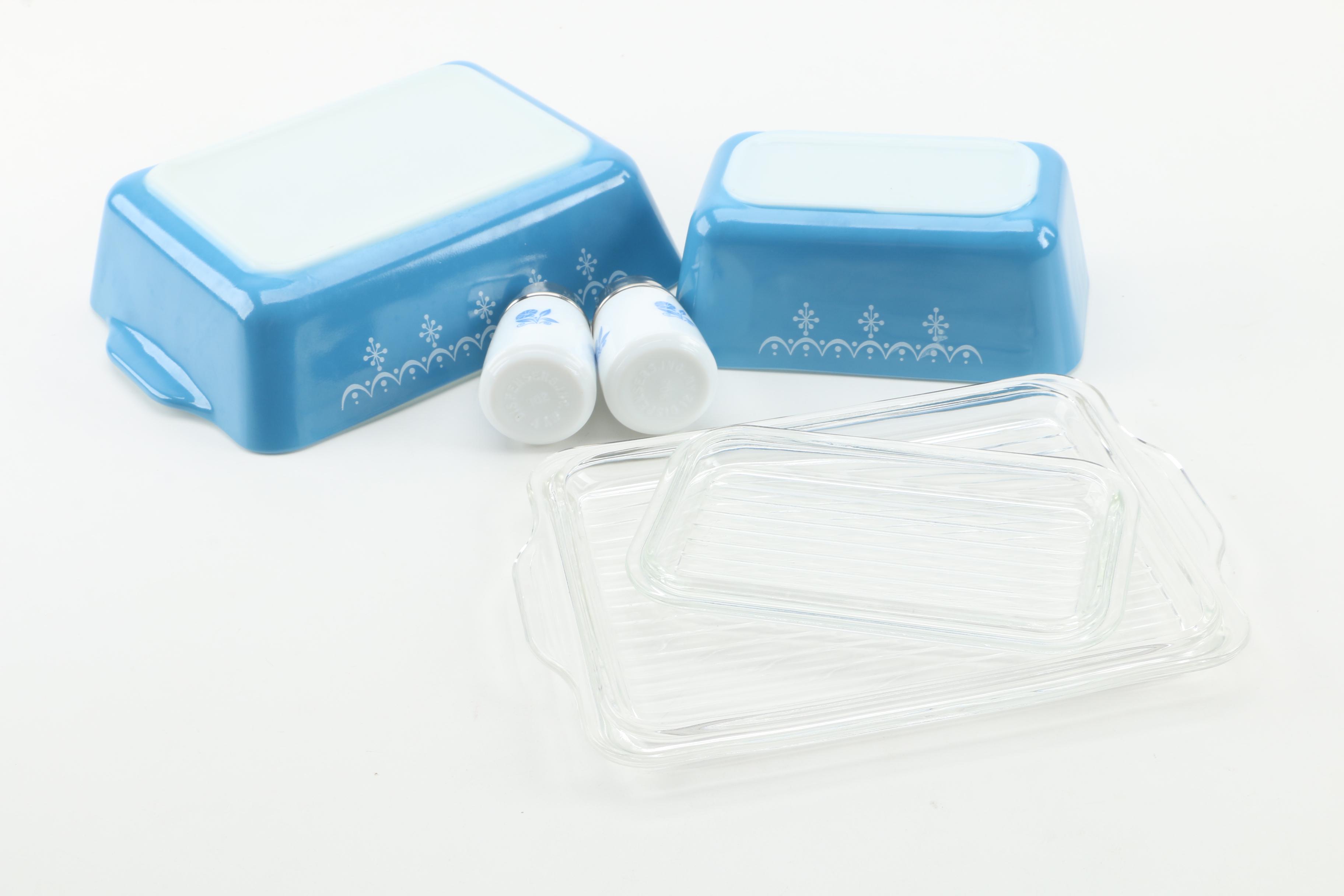 Vintage Pyrex "Snowflake Blue" Refrigerator Jars Circa 1972-1975