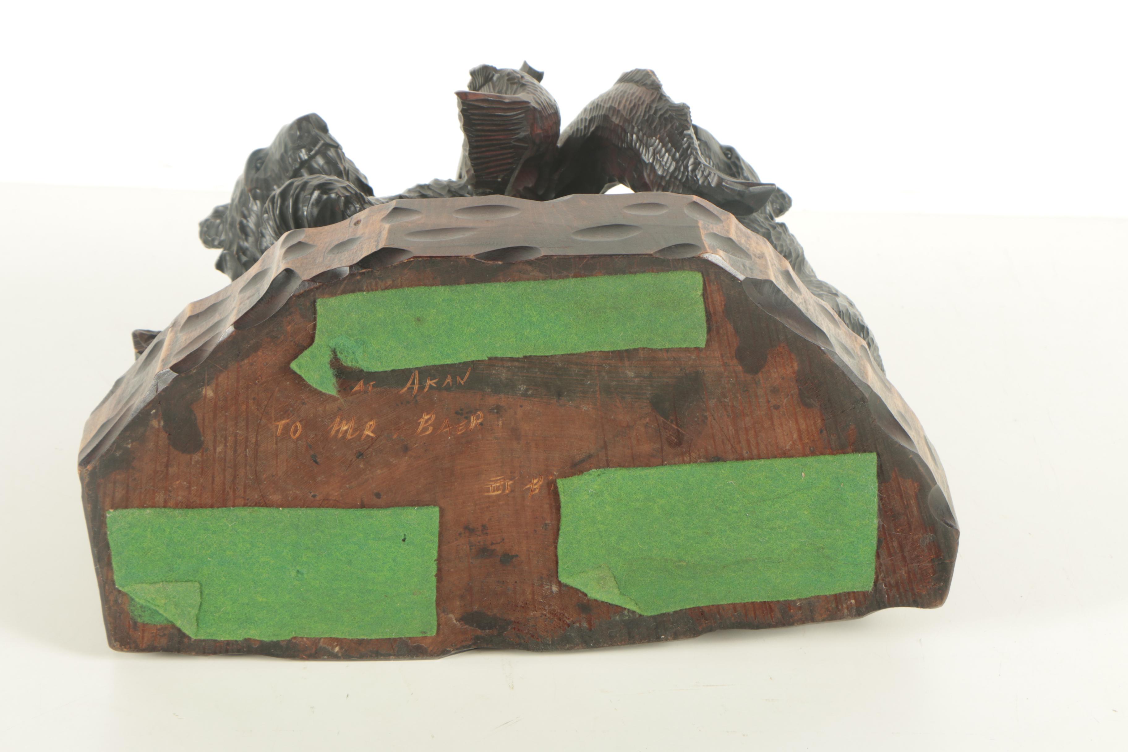 Japanese Wood Sculpture of Bears with Fish