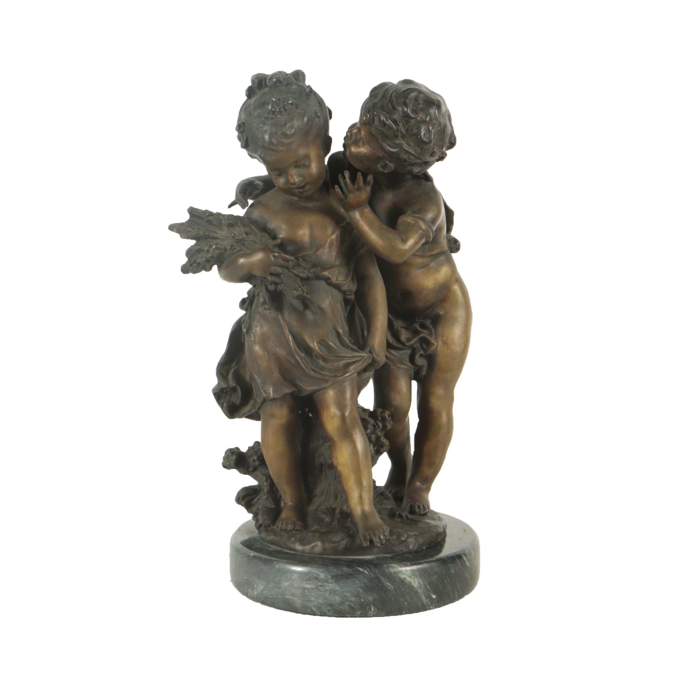 Spelter Sculpture after Auguste Moreau "The Secret"