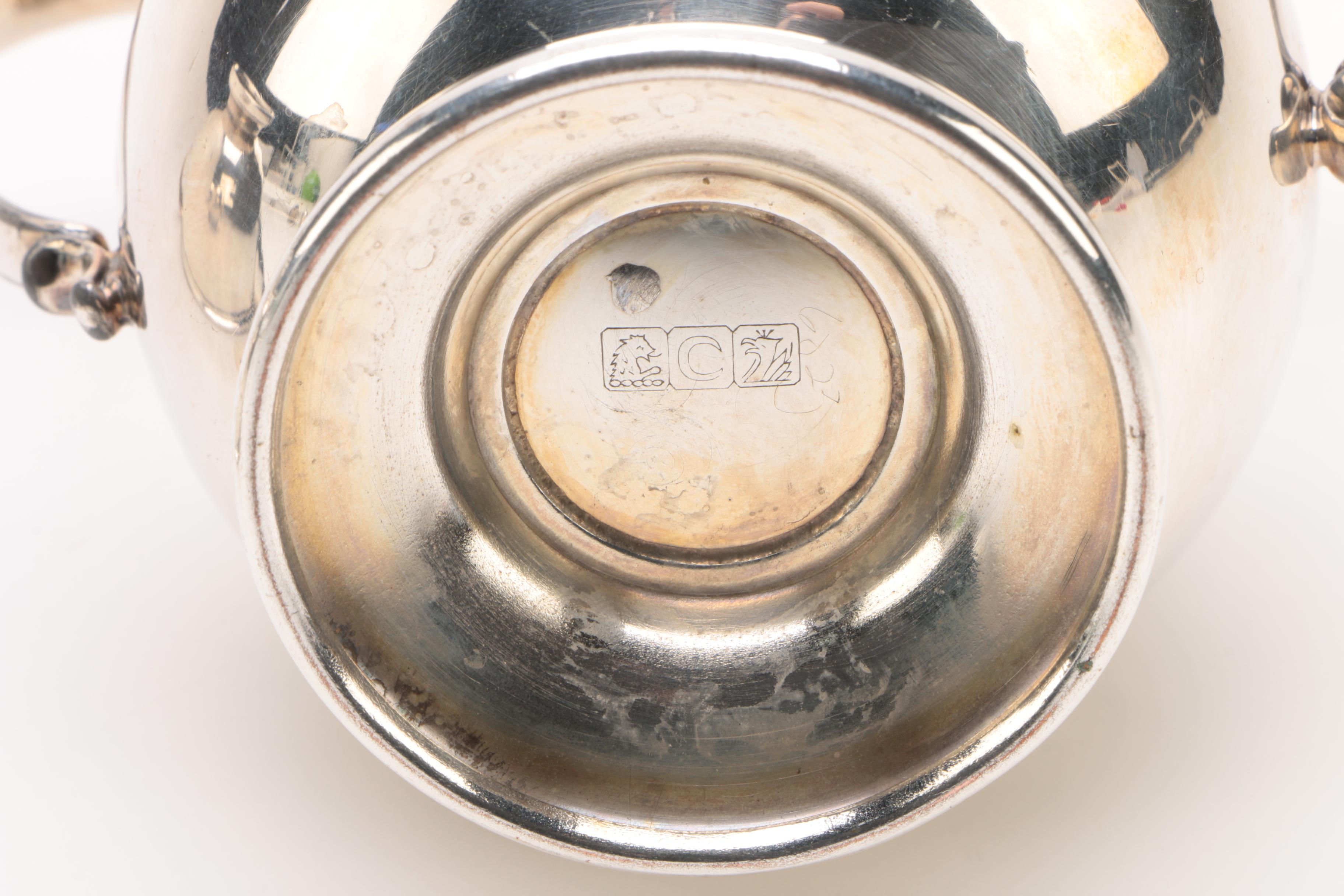 Sterling Creamer, Snuffer, and Spoons with Silver Plate Sugar Bowl