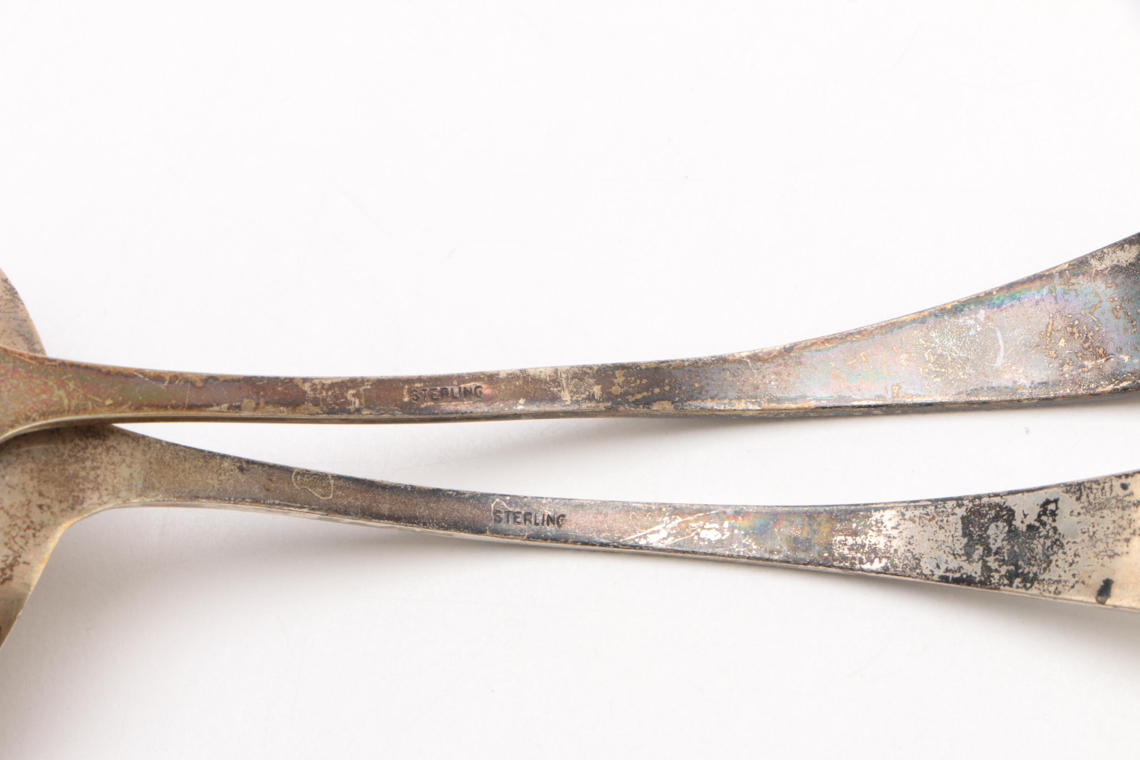 Sterling Creamer, Snuffer, and Spoons with Silver Plate Sugar Bowl