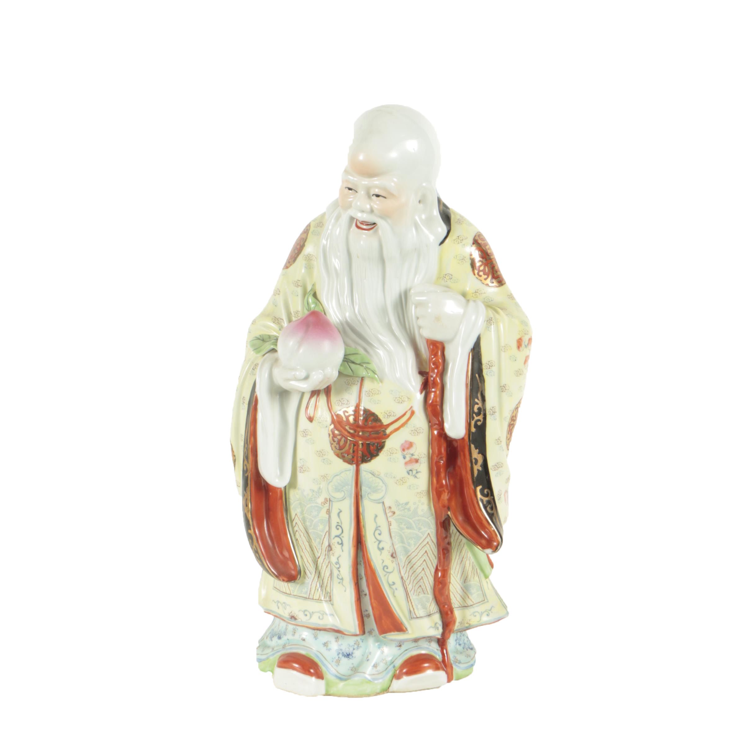 Chinese Porcelain God of Longevity Figure