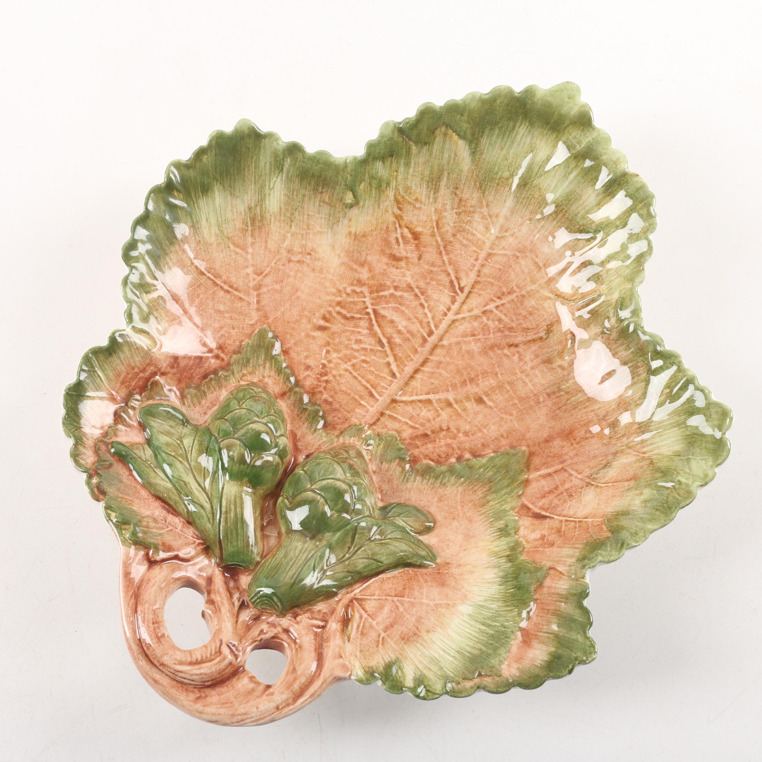 Droll Design Majolica Italian Leaf-Shaped Ceramic Plates