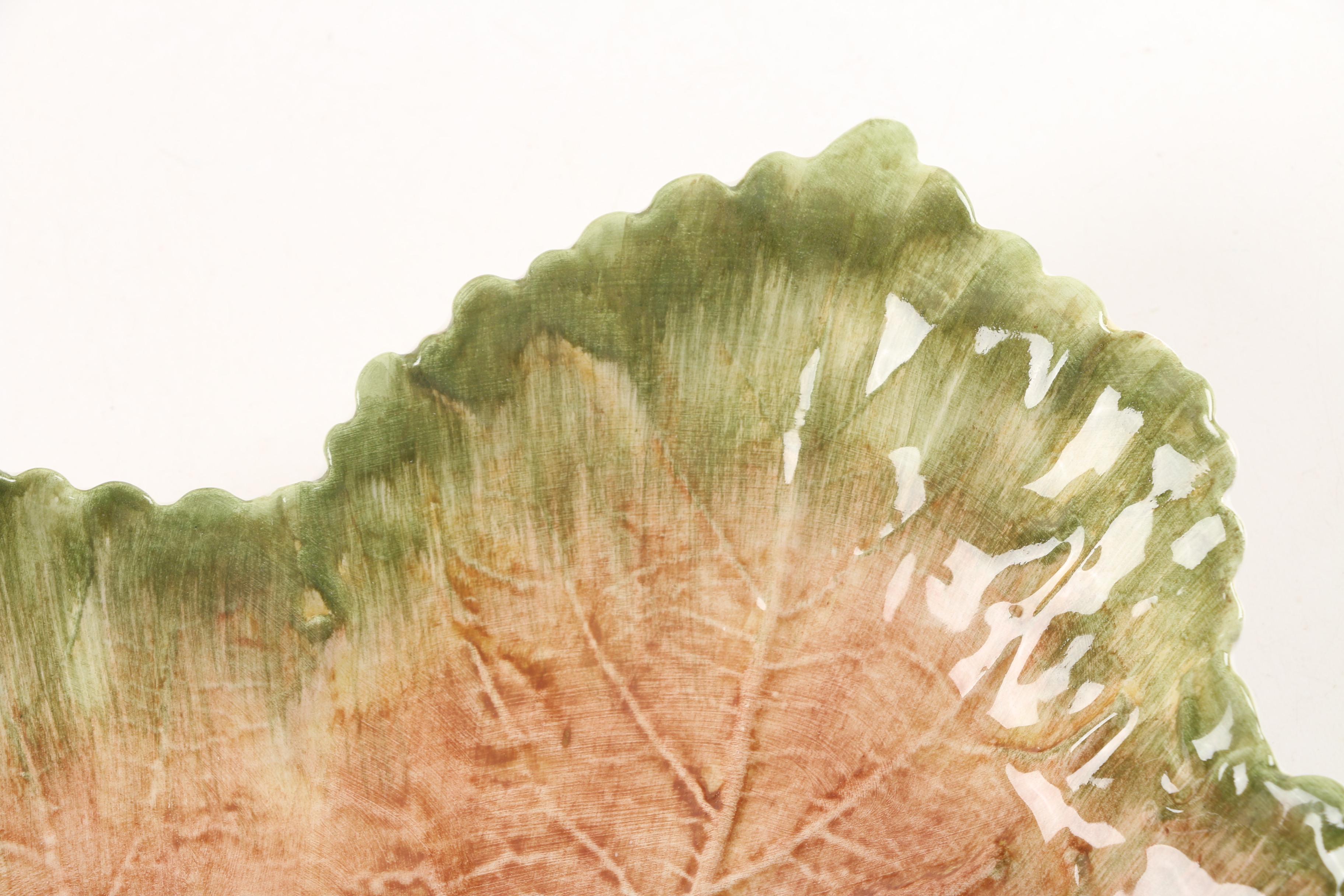 Droll Design Majolica Italian Leaf-Shaped Ceramic Plates