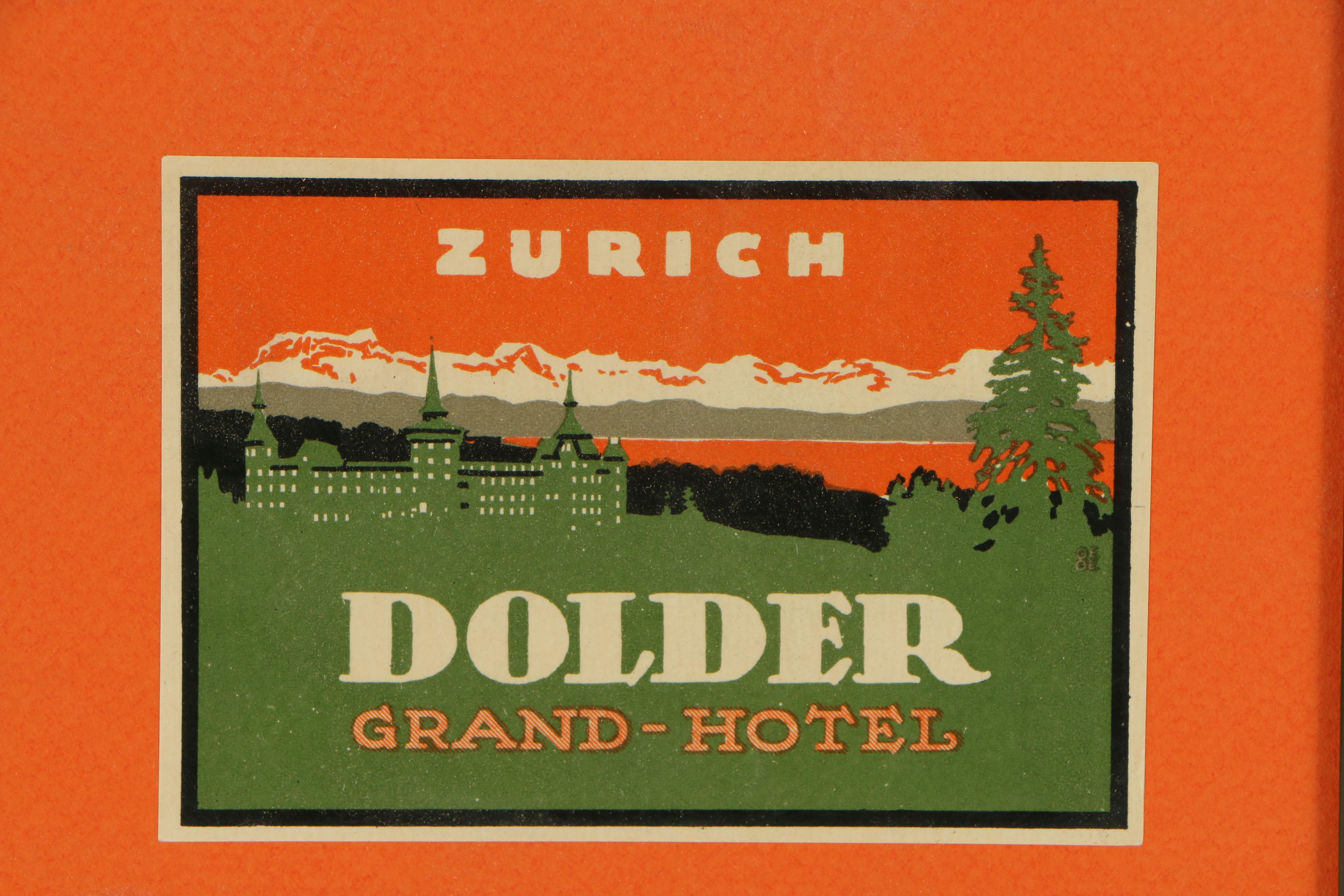 Vintage Framed Swiss Airline and Hotel Luggage Tags
