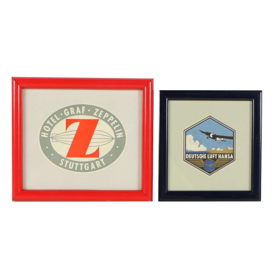 Vintage German Airline and Hotel Framed Tags