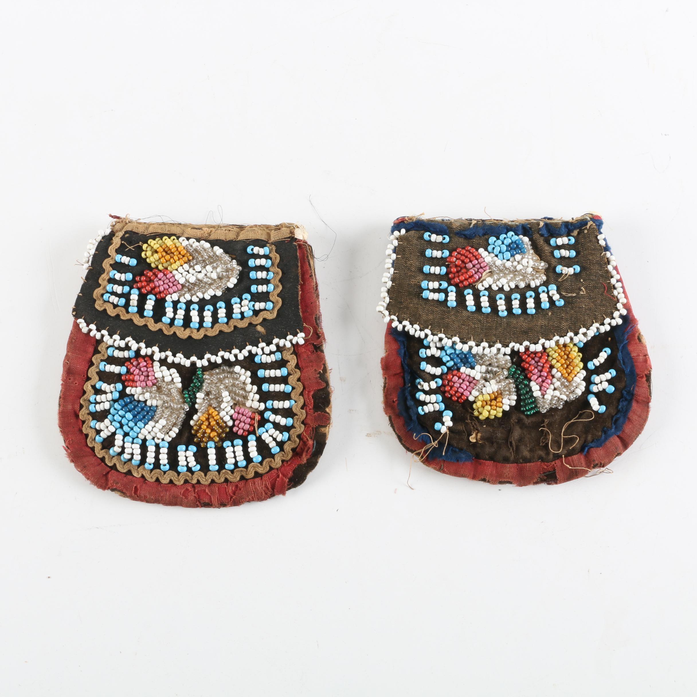 Early 20th Century Native American Iroquois Hand Beaded Fabric Pouches