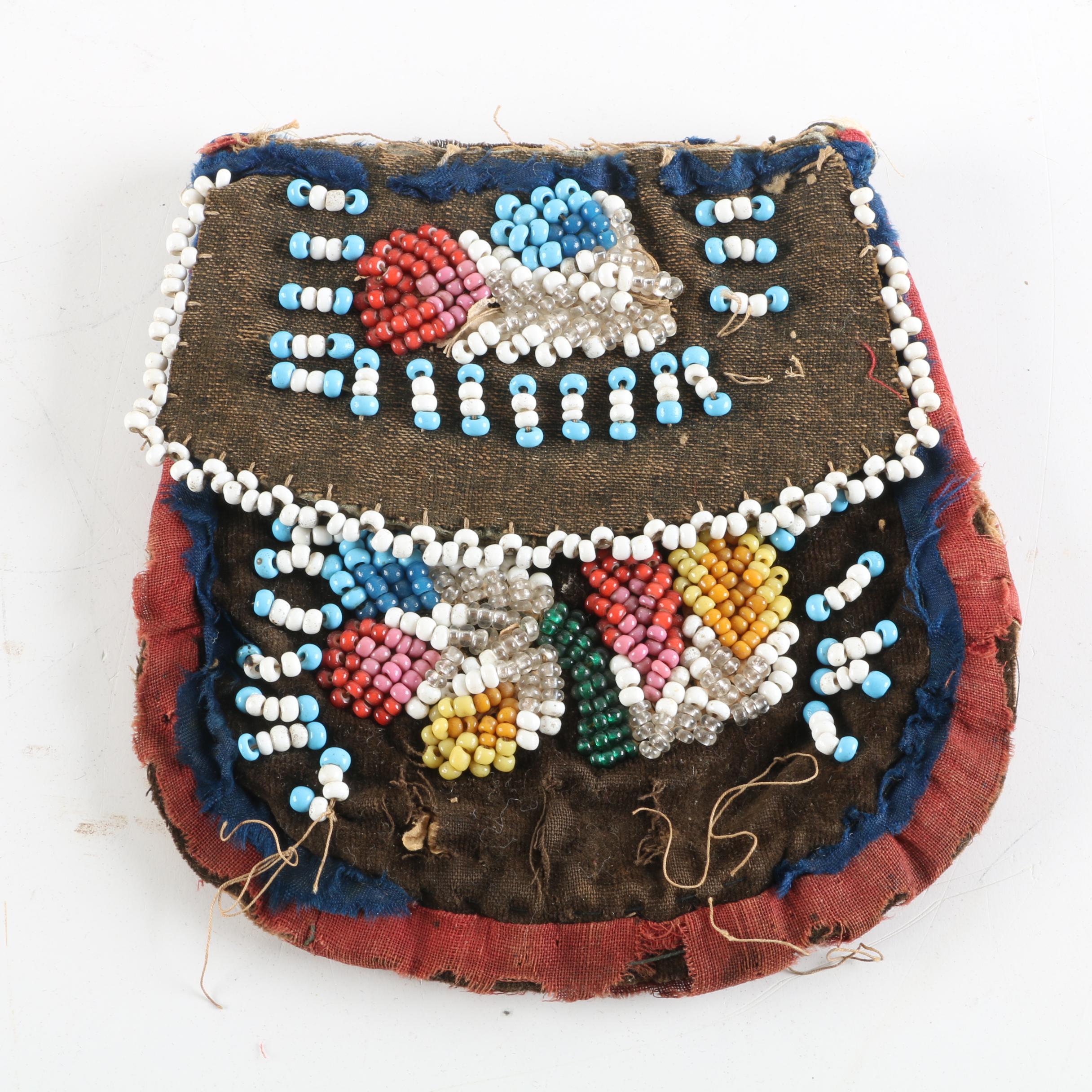 Early 20th Century Native American Iroquois Hand Beaded Fabric Pouches