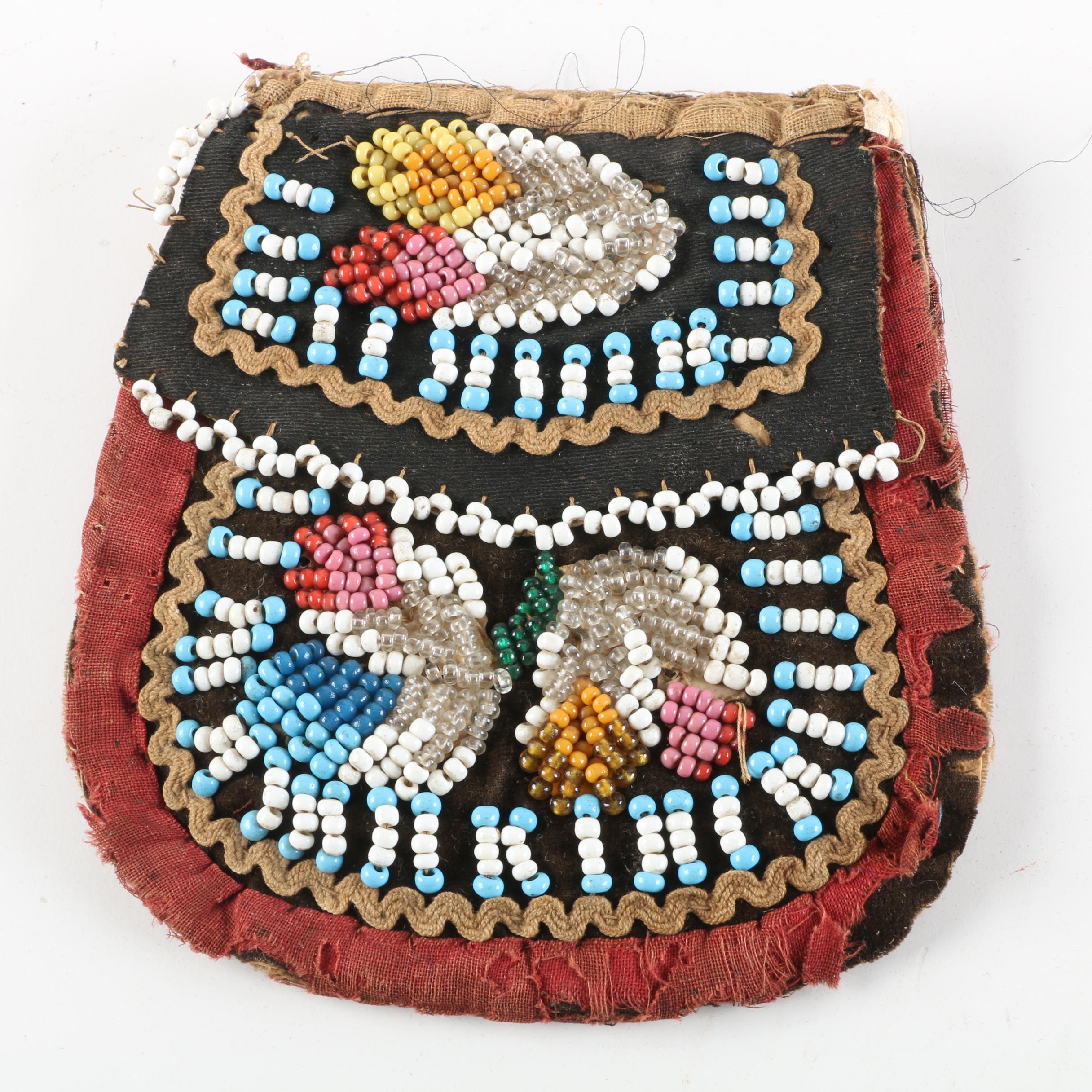 Early 20th Century Native American Iroquois Hand Beaded Fabric Pouches