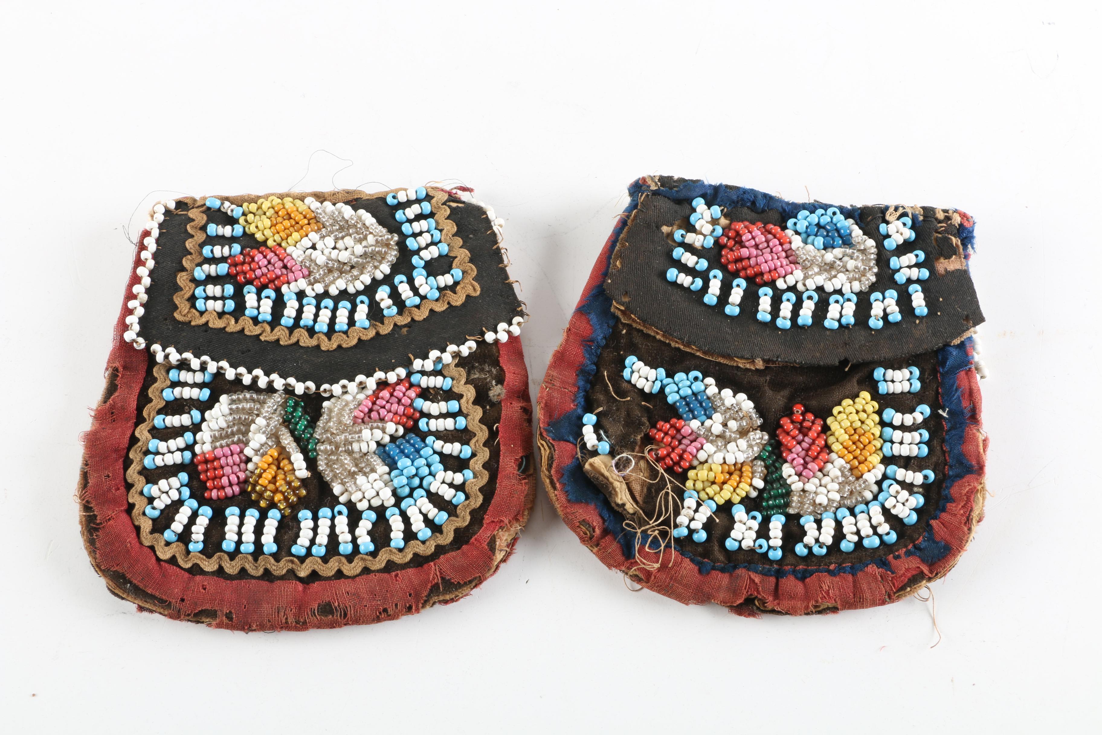 Early 20th Century Native American Iroquois Hand Beaded Fabric Pouches