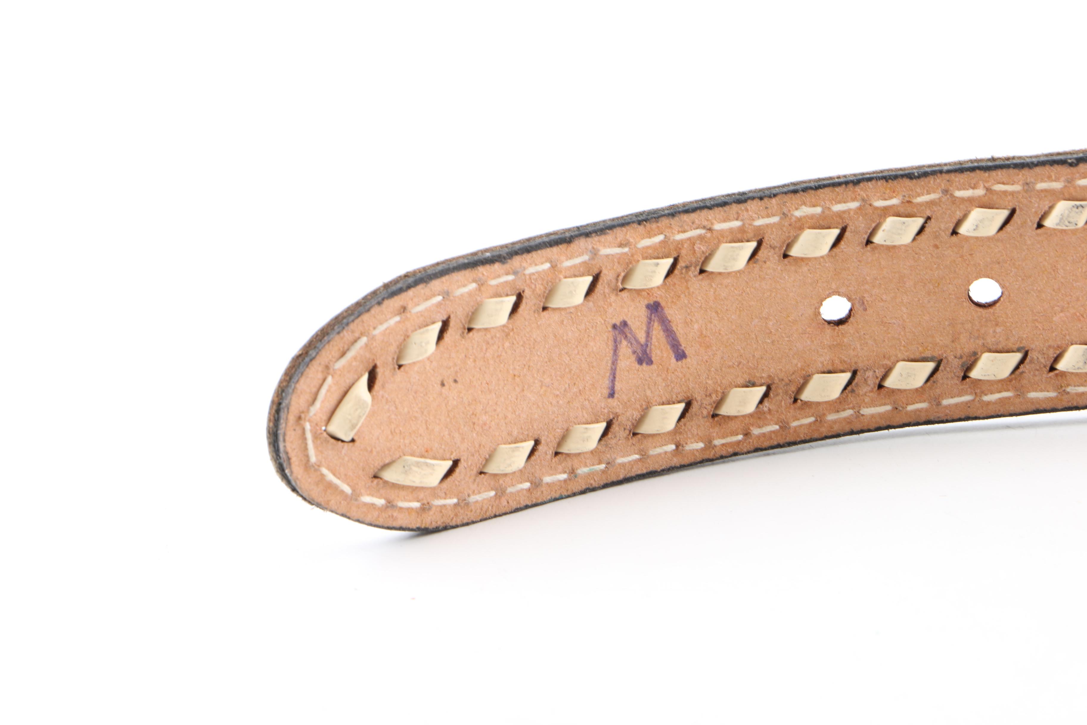 Women's Black Tooled Leather Belt with Abalone Accented Buckle