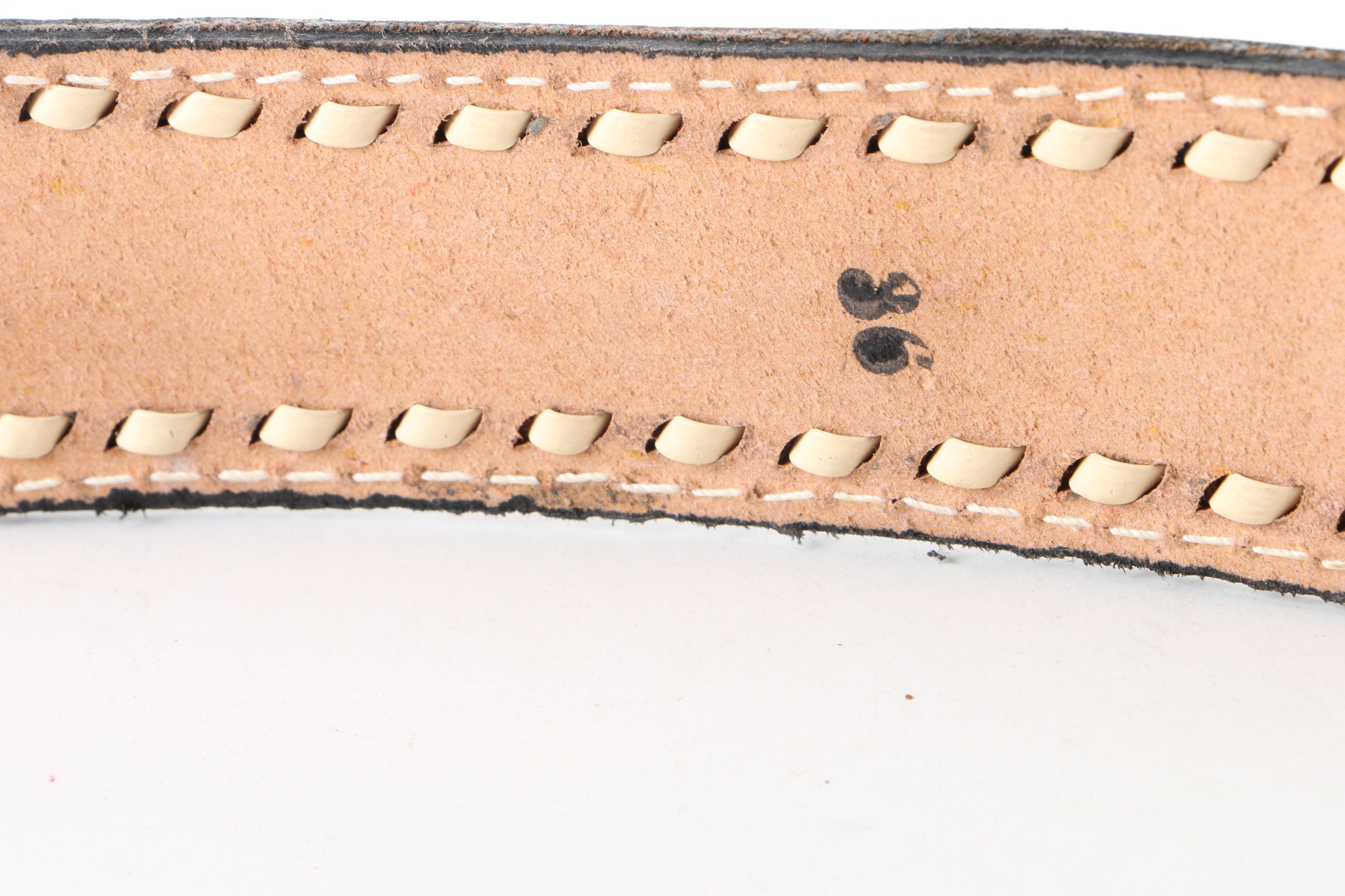 Women's Black Tooled Leather Belt with Abalone Accented Buckle