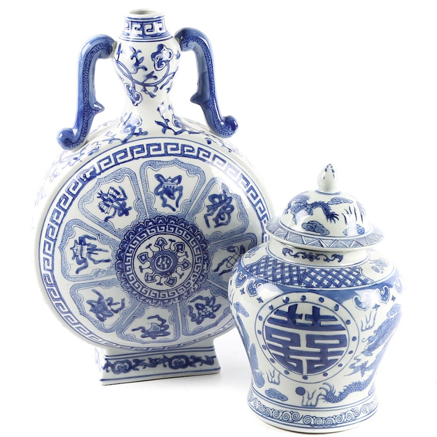 Chinese Blue and White Ceramic Vase and Ginger Jar