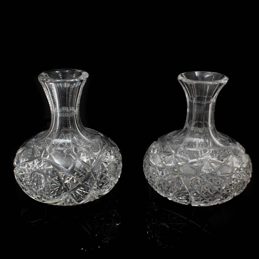 Two American Brilliant Period Cut Glass Carafes