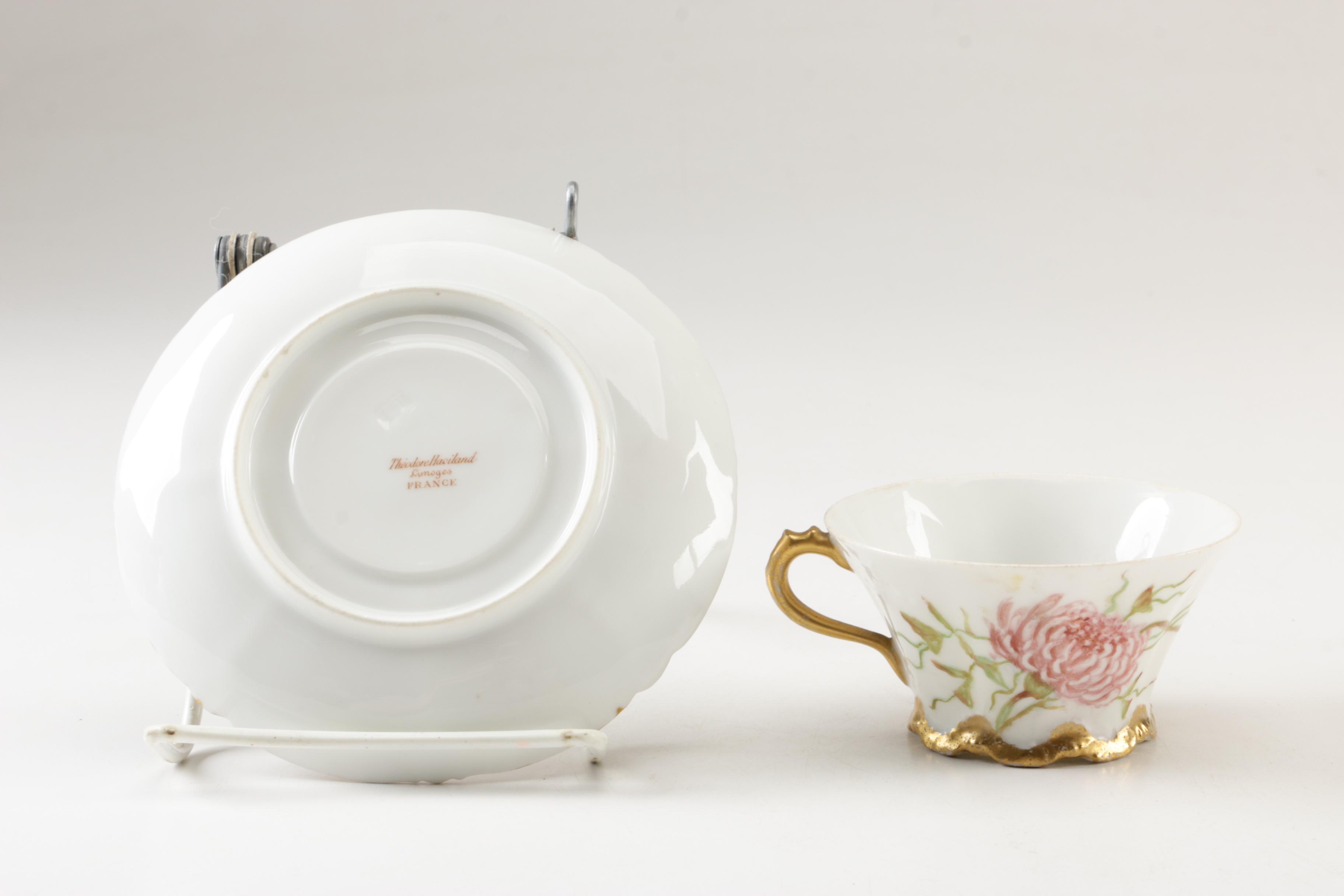 Vintage Hobbyist Painted Theodore Haviland Limoges Cup and Saucer