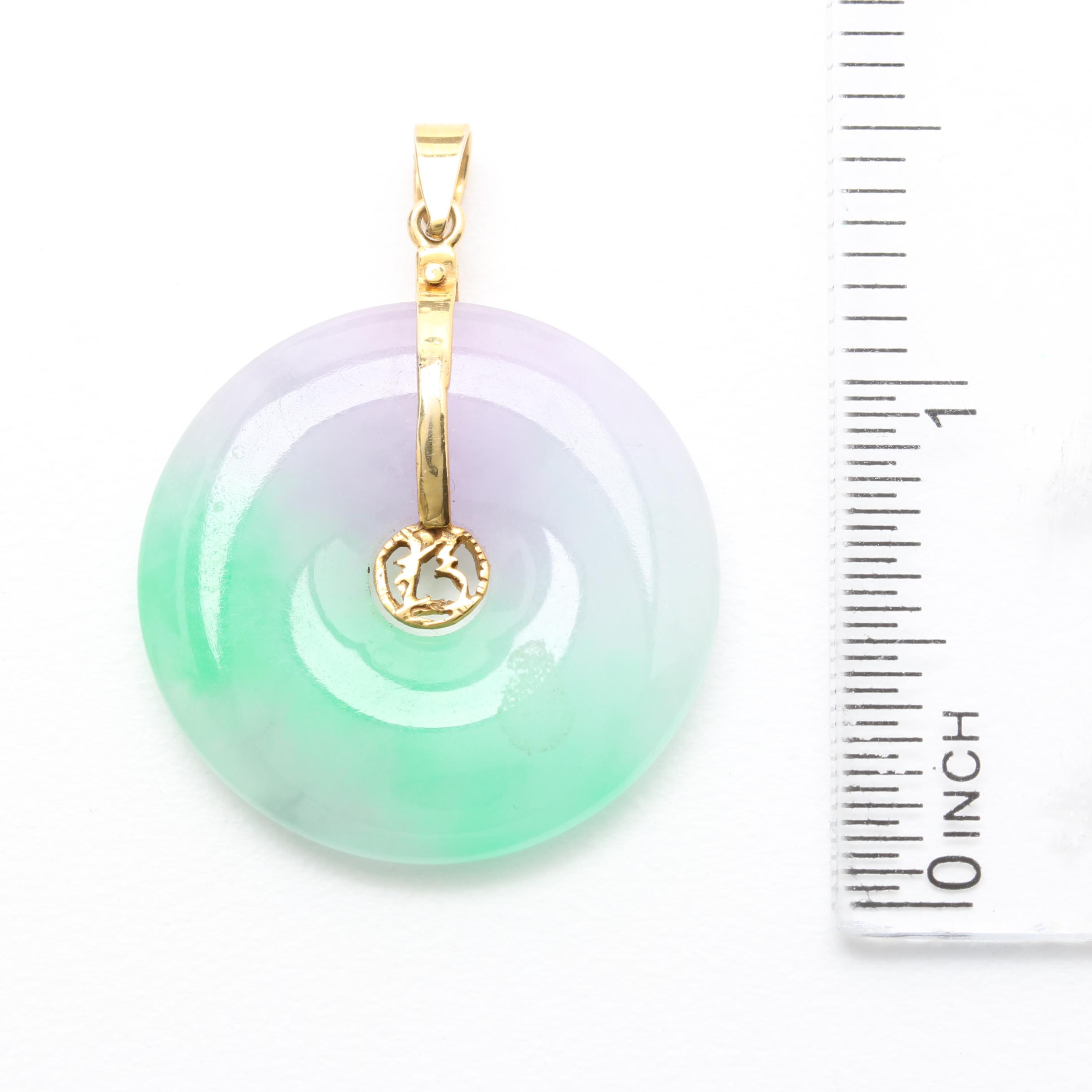14K Yellow Gold Jadeite Bi Disc Pendant