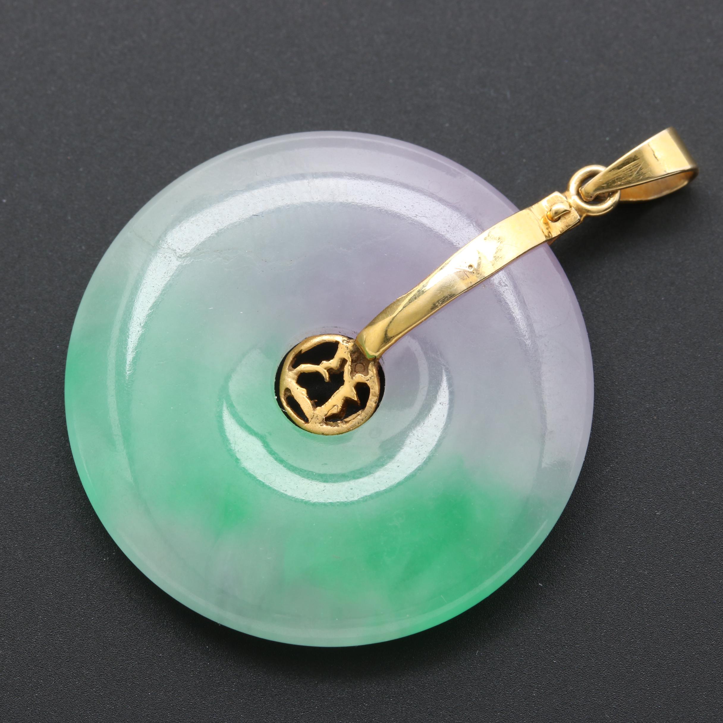 14K Yellow Gold Jadeite Bi Disc Pendant