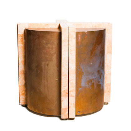 Stone and Mixed Metal Glass Top Coffee Table