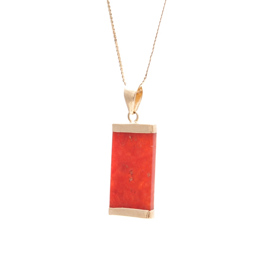 14K Yellow Gold Necklace with Carnelian Pendant