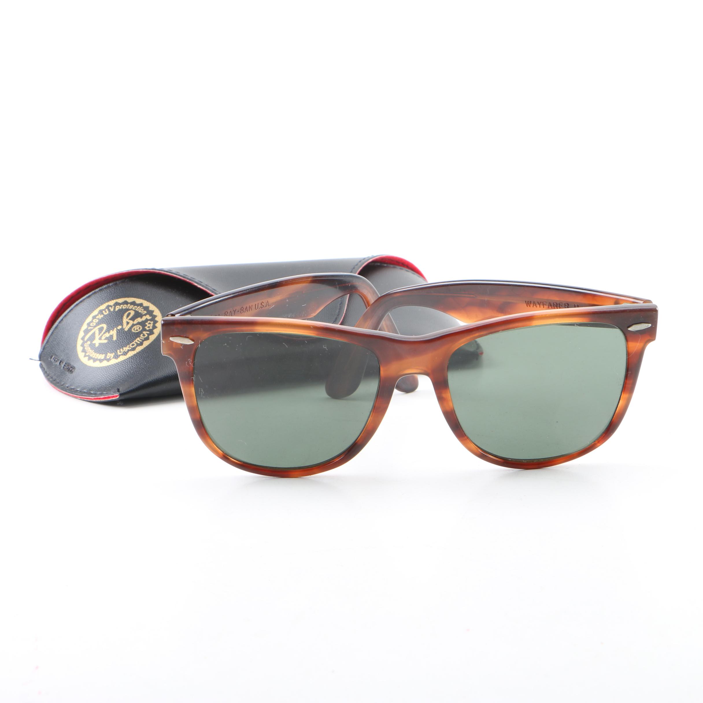Vintage B&L Ray-Ban Wayfarer II Tortoiseshell Style Sunglasses with Case
