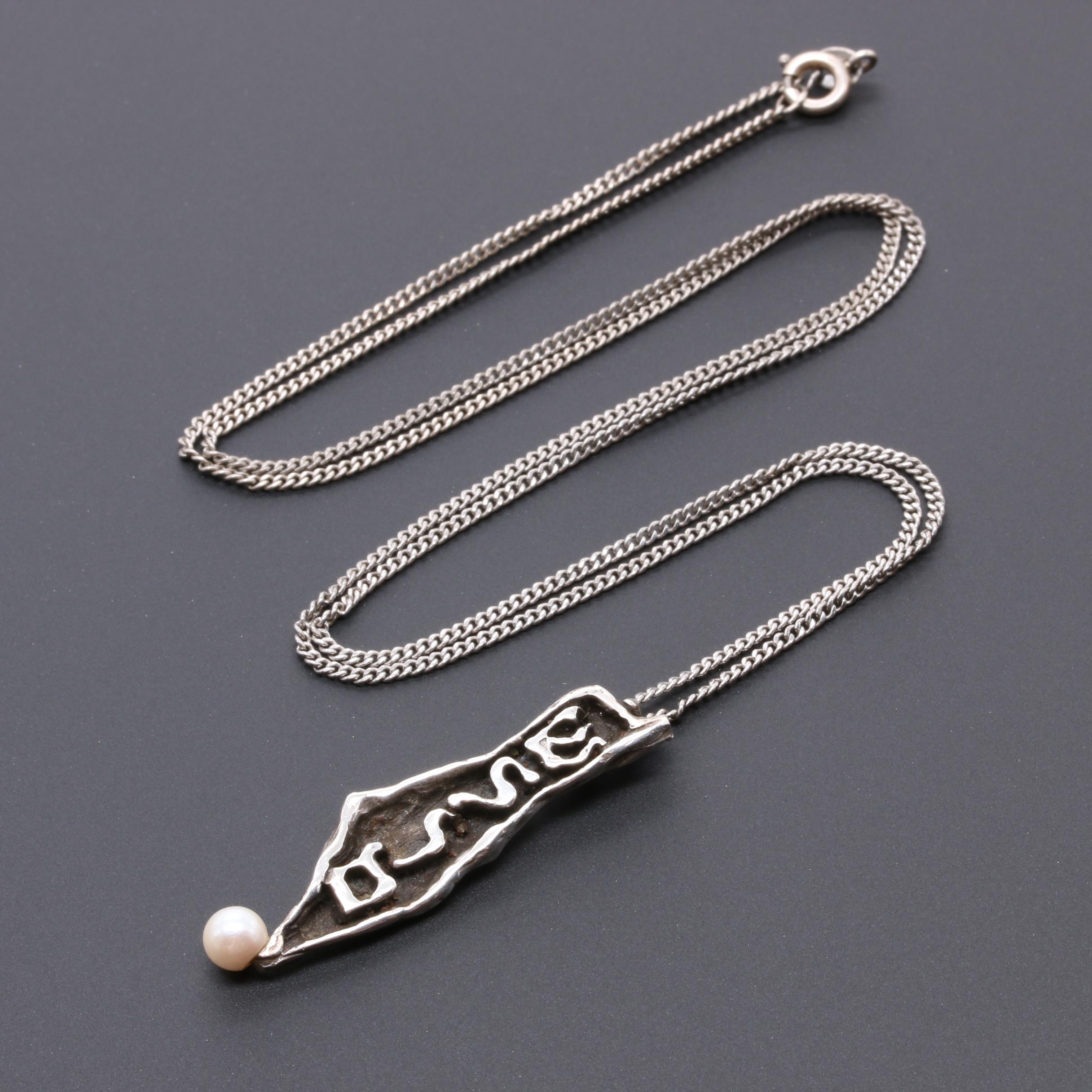 Ben Kupferman Sterling Silver Cultured Pearl Pendant Necklace