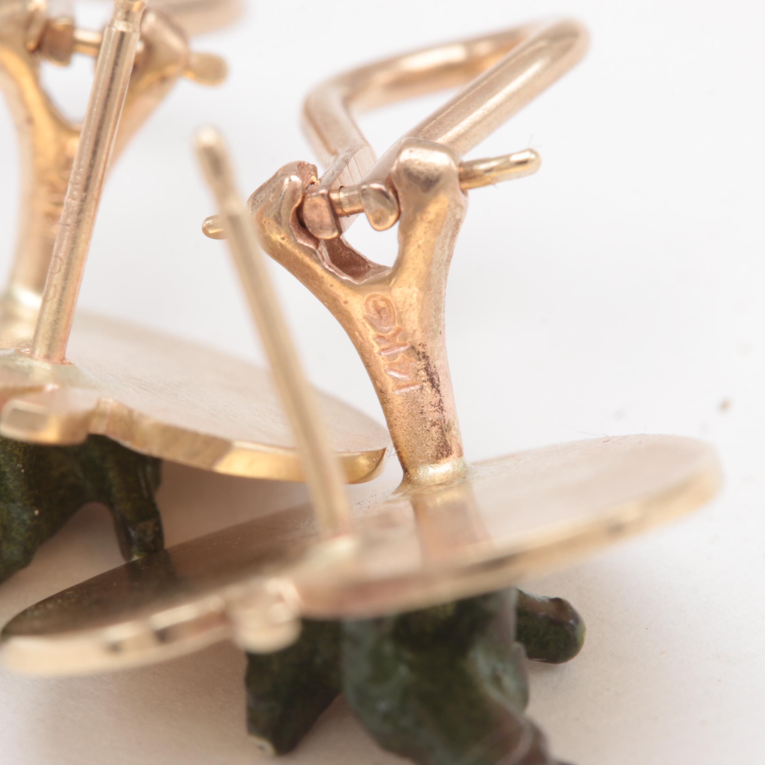 14K Yellow Gold Enamel Earrings