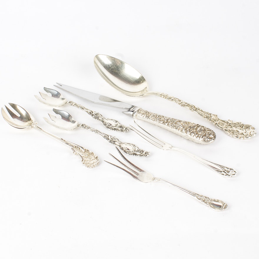 Whiting Mfg. Co. "Lily" Sterling Ice Cream Forks with Other Sterling Utensils