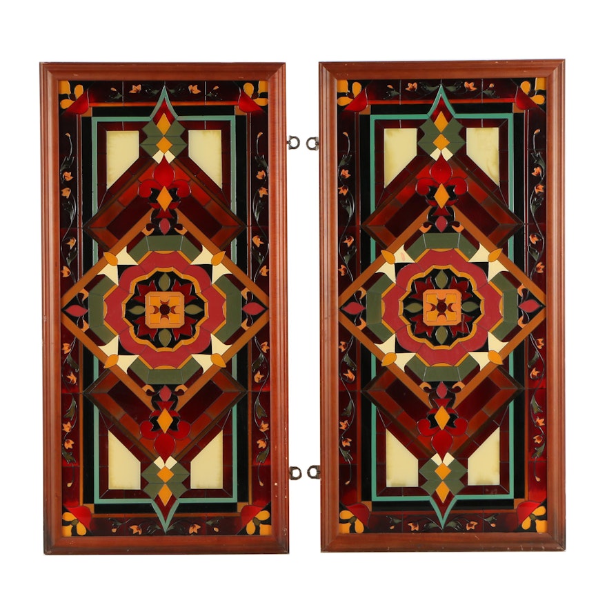 Pair of Hand Painted Glass Panels from Joan Baker Designs