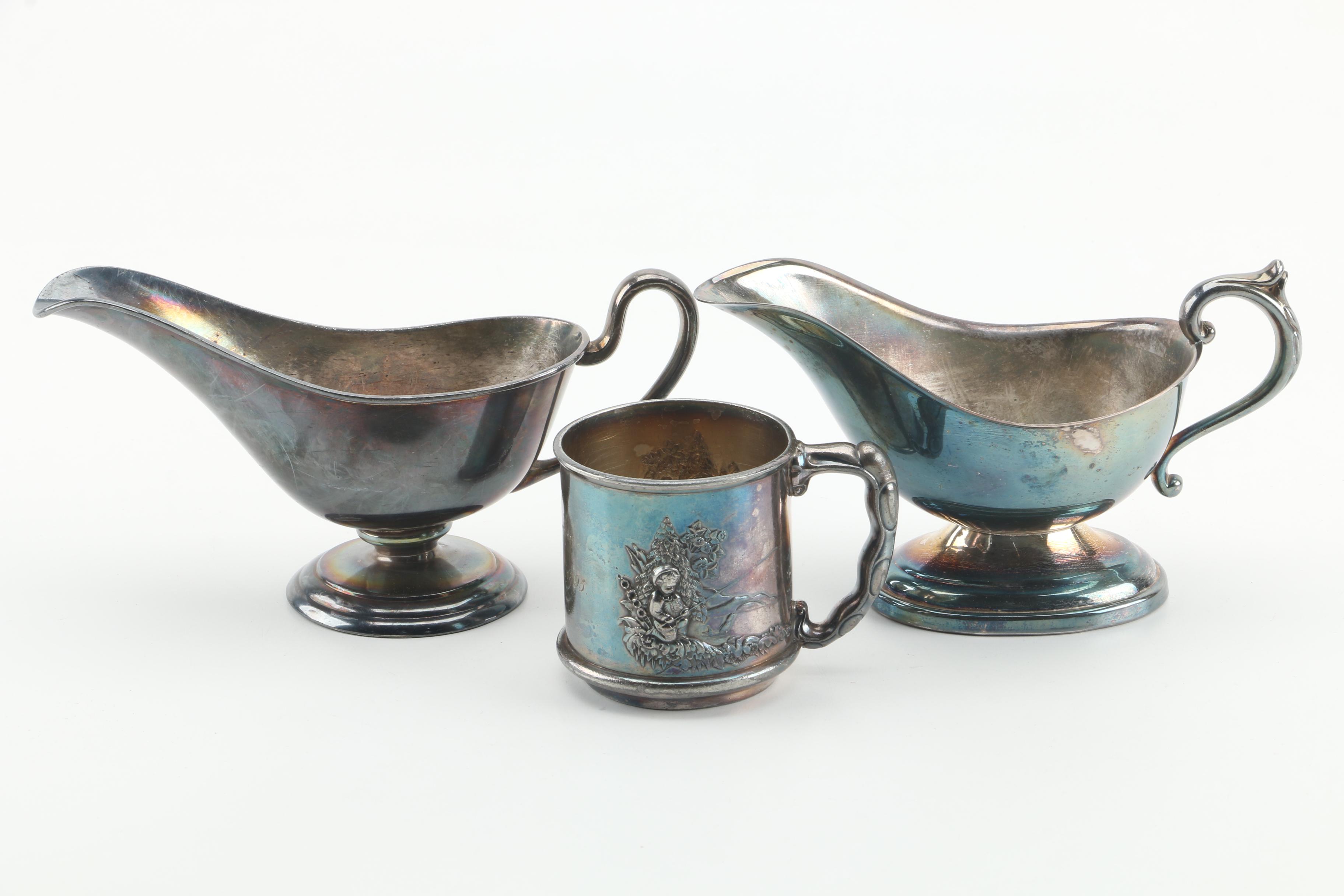 Birmingham Silver Co. Tray with Other Silver Plate Tableware and Miniature Bible