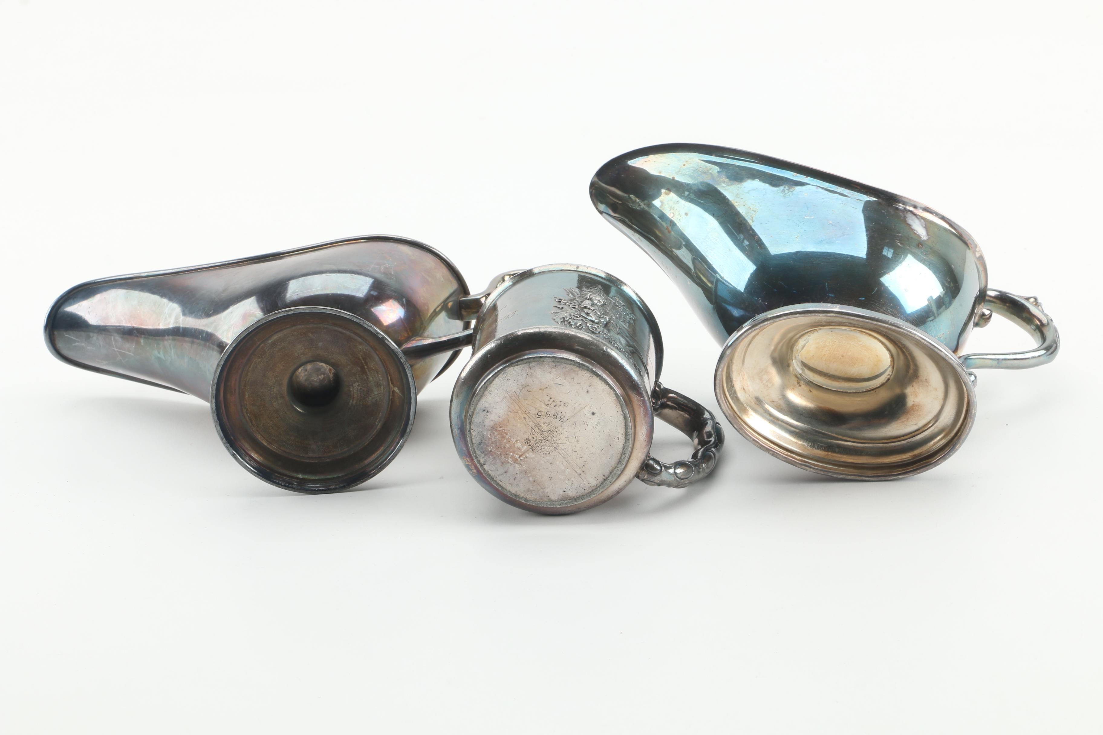 Birmingham Silver Co. Tray with Other Silver Plate Tableware and Miniature Bible