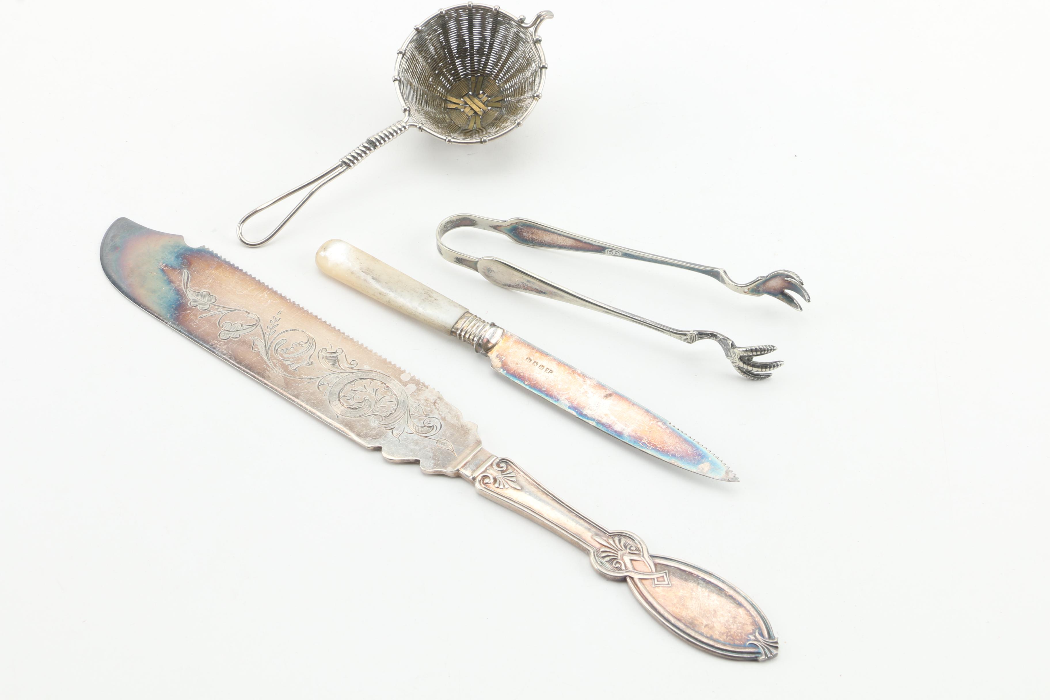 Birmingham Silver Co. Tray with Other Silver Plate Tableware and Miniature Bible