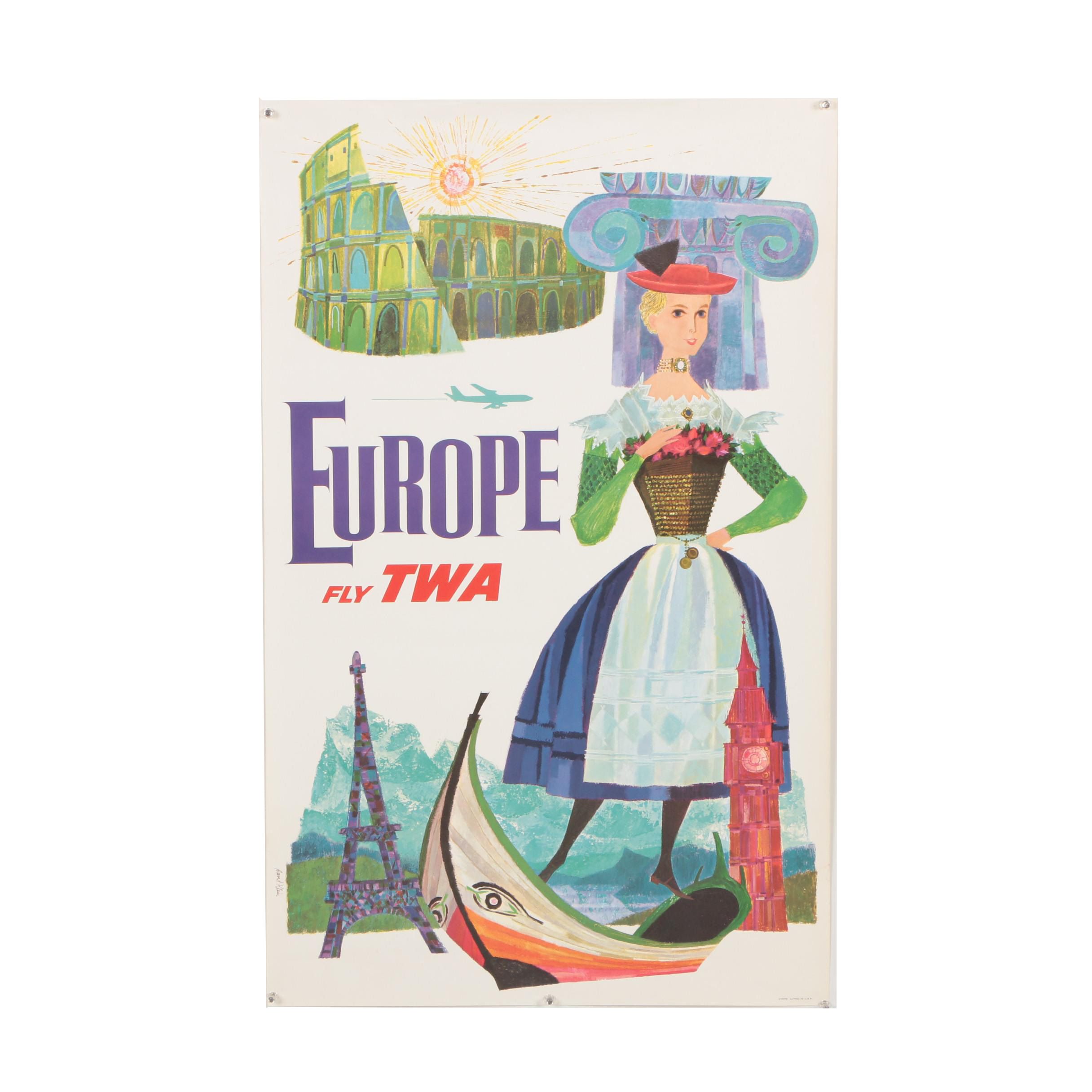Offset Lithograph Travel Poster after David Klein for TWA "Europe"