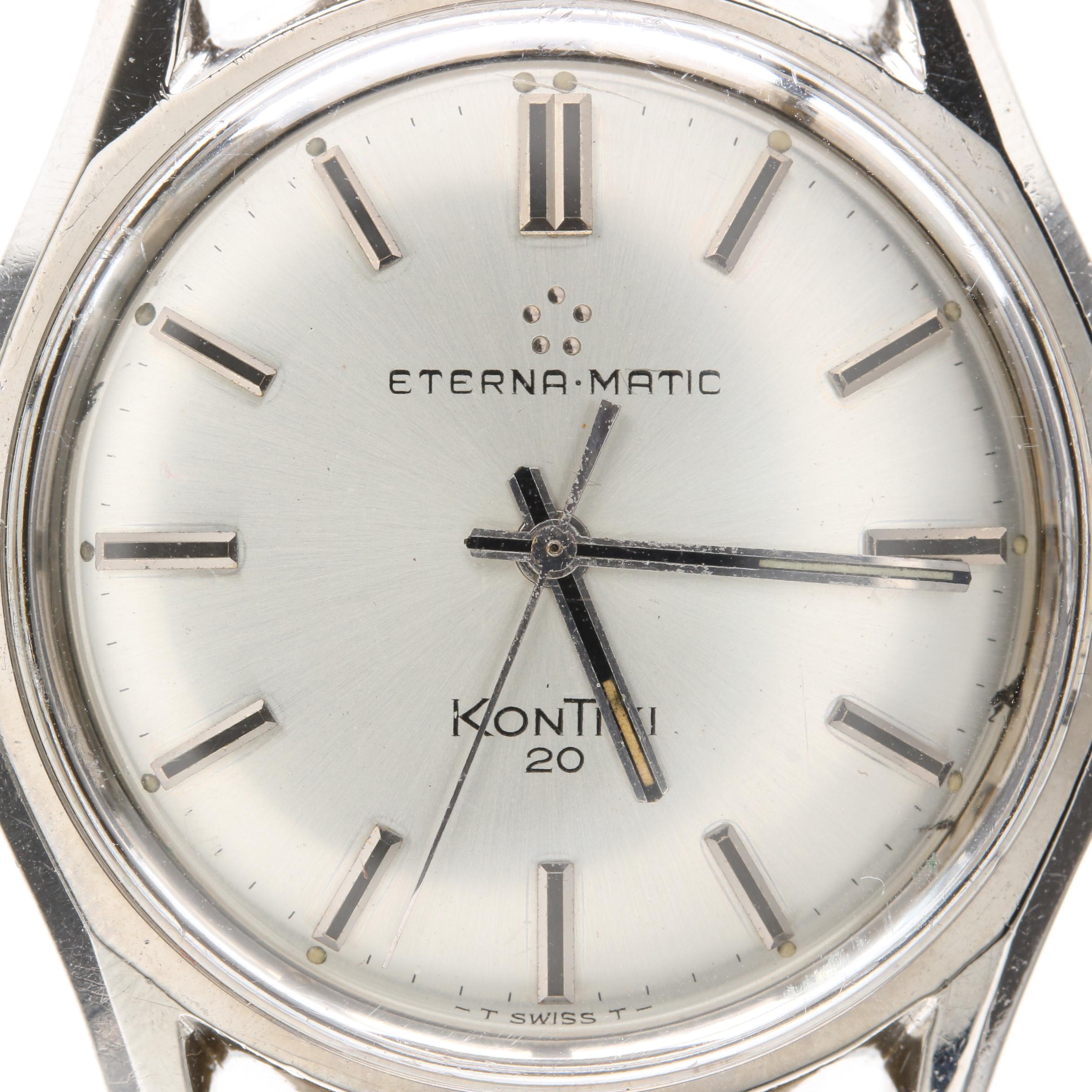 Circa 1958 Eterna Stainless Steel Watch with Green Leather Strap