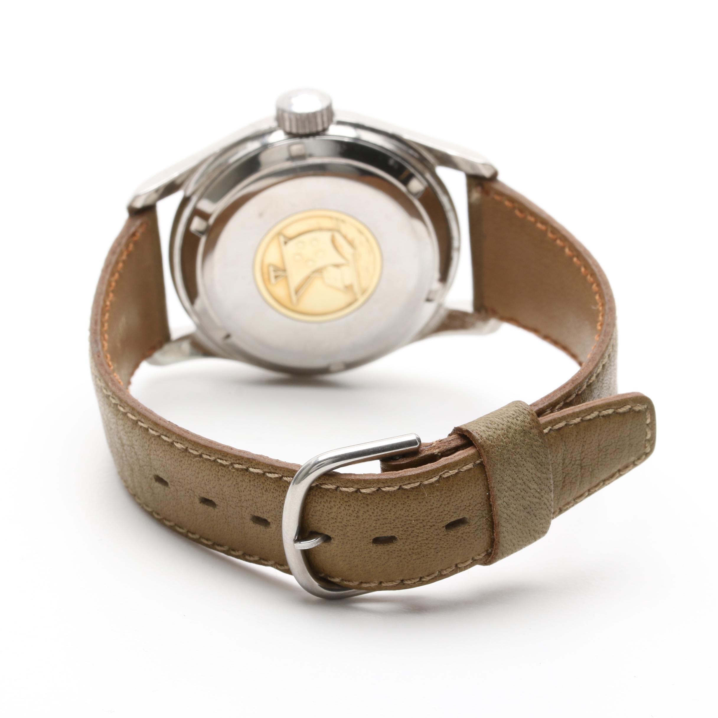 Circa 1958 Eterna Stainless Steel Watch with Green Leather Strap