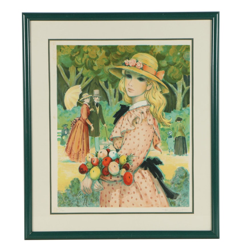 Francois Batet Limited Edition Color Lithograph "The Girl with a Bouquet"